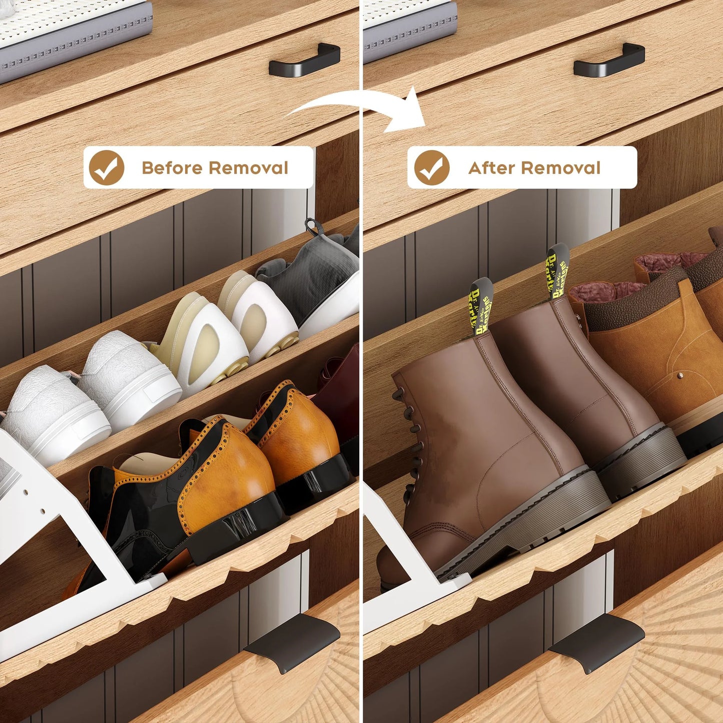 Brafabhome Shoe Storage Cabinet Slim Entryway Shoe Organizer with Half linear Circle Doors