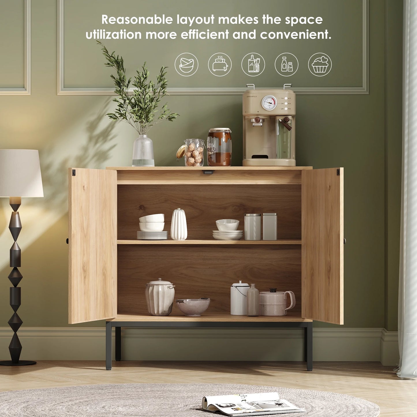 Brafabhome Sideboard Cabinet with Natural Rattan Decorated Doors