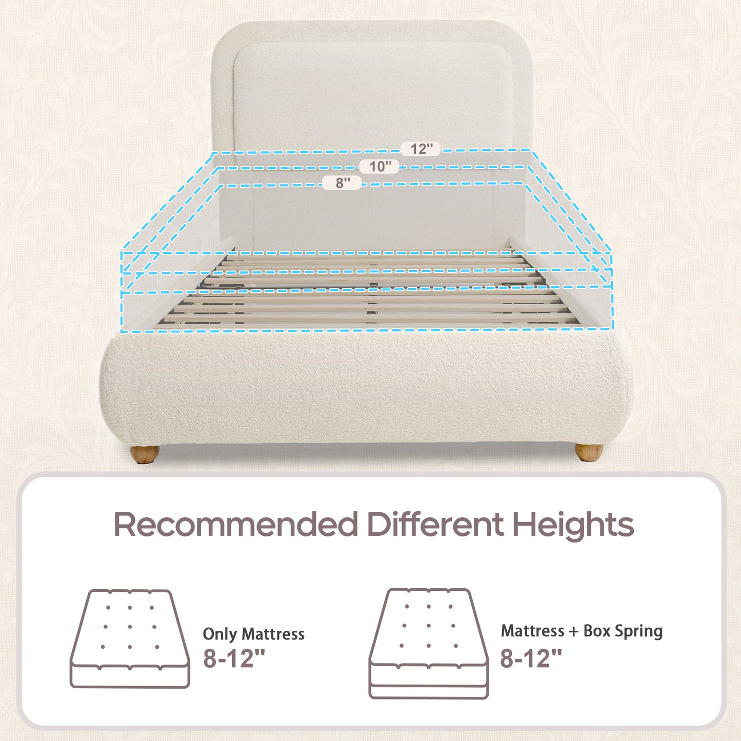 Brafabhome Twin Size Bed Frame with Round Corner Headboard, Soft Boucle Cloud Upholstered Fluffy Platform Bed with Bump-Proof Edge Footboard for Kids, No Box Spring Needed | Pink