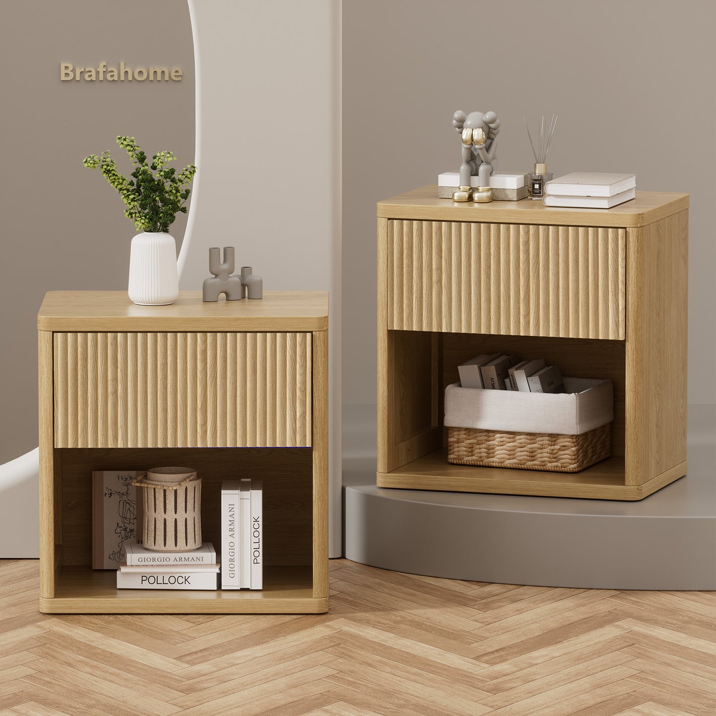 Brafabhome Large Modern Nightstand, Night Stand with Small Built-in Drawers, Farmhouse Mid Century Accent End Table Bedside Table for Living Room Bedroom
