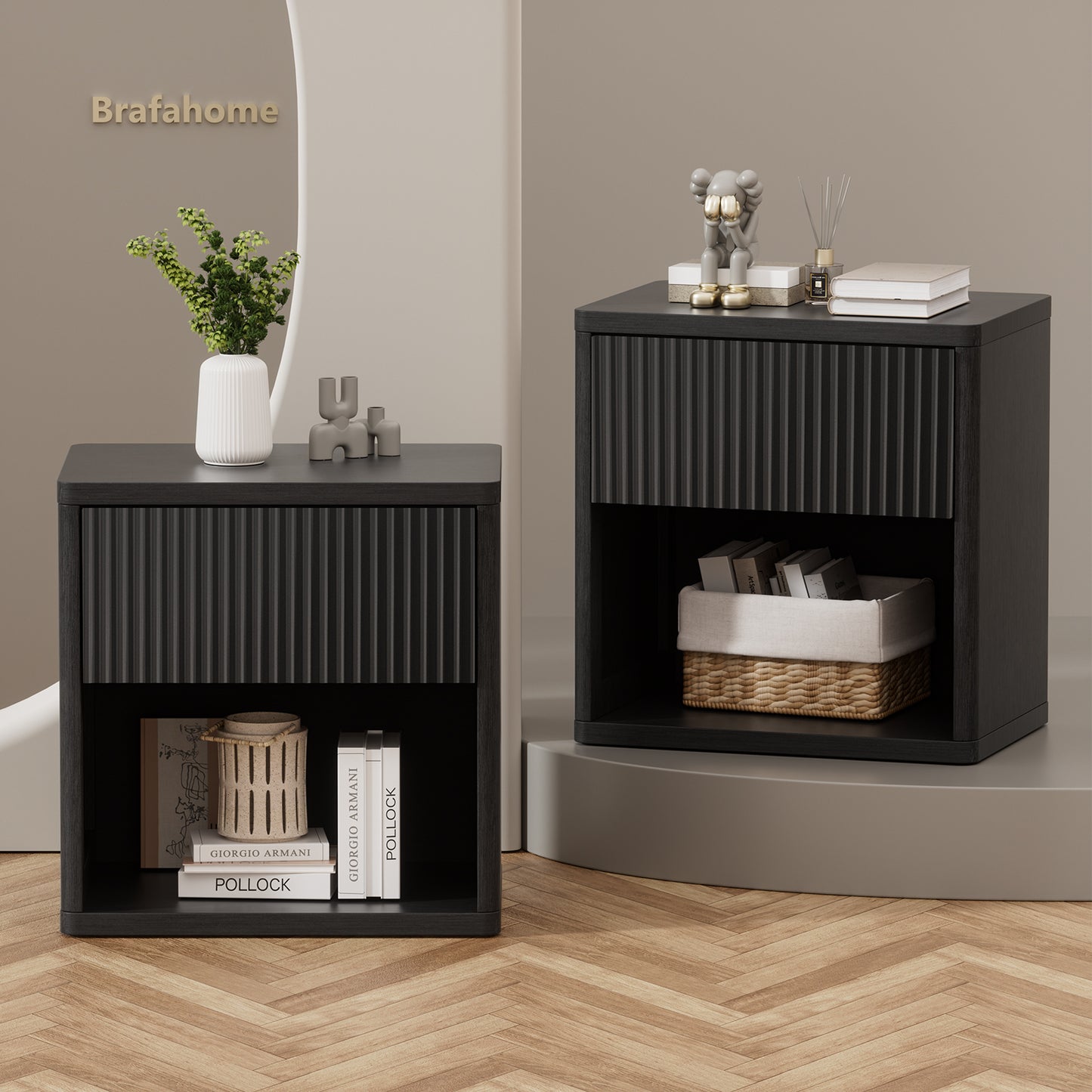 Brafabhome Large Modern Nightstand, Night Stand with Small Built-in Drawers, Farmhouse Mid Century Accent End Table Bedside Table for Living Room Bedroom