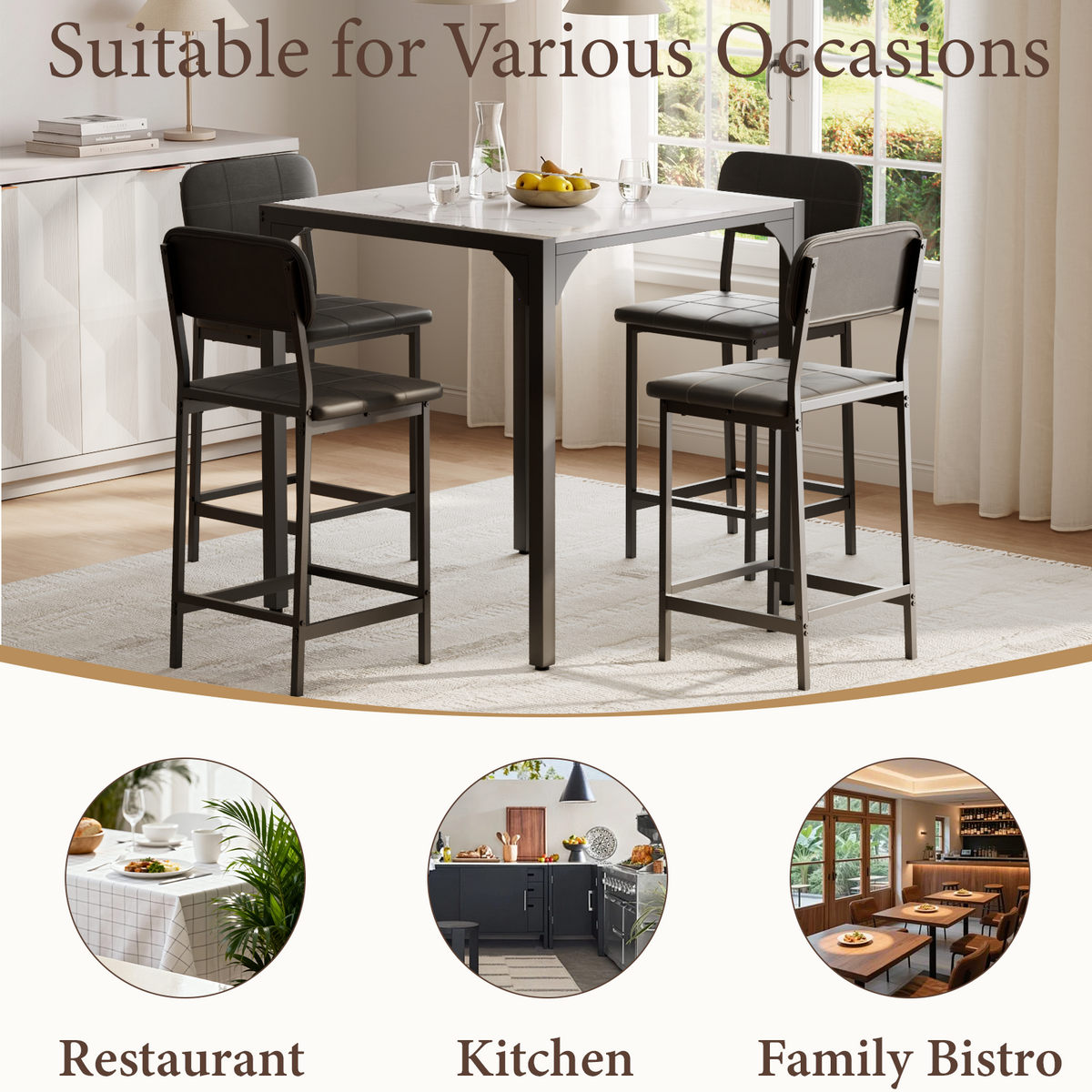 Brafabhome Dining Table Set for 4, Modern Marble Kitchen Table with Upholstered Leather Chairs for Kitchen Dining Room and Small Spaces