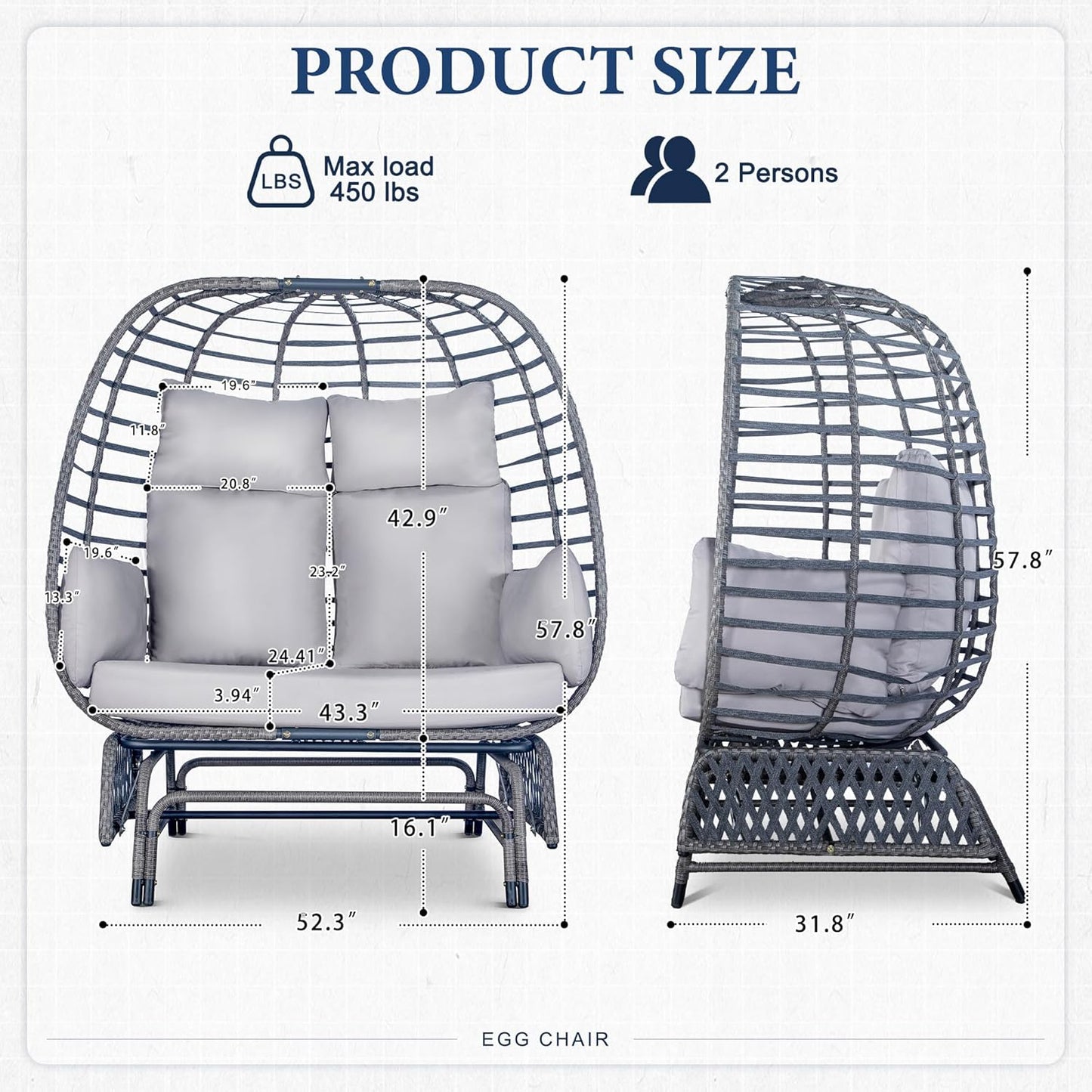 Outdoor Gliding Rocking Steel Stand Double Egg Chair