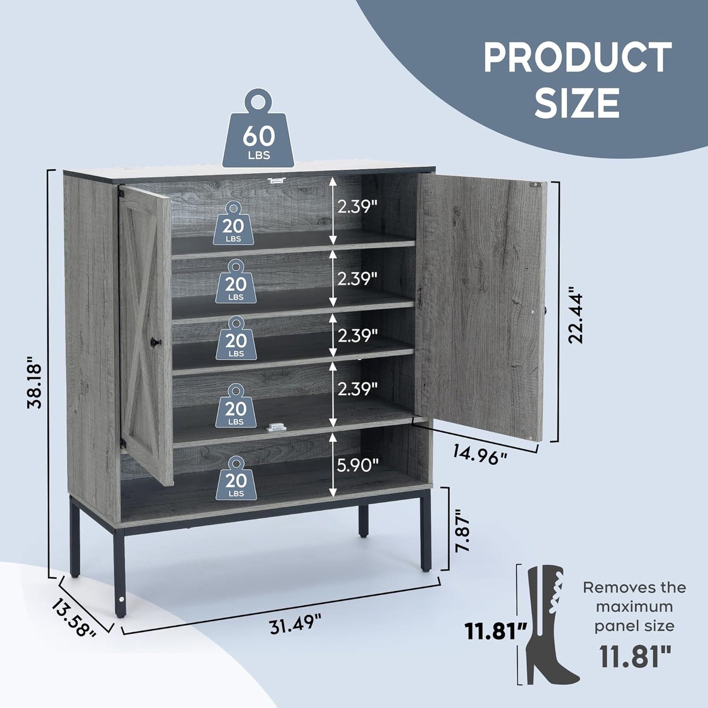 Brafabhome 5-Tier Natural Rattan Entryway Shoe Storage Cabinet with Doors