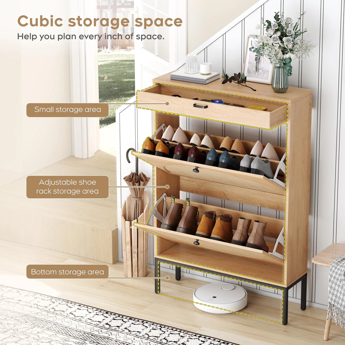 Brafabhome Shoe Storage Cabinet, Slim Entryway Upgraded Large Shoe Organizer with Rattan Doors