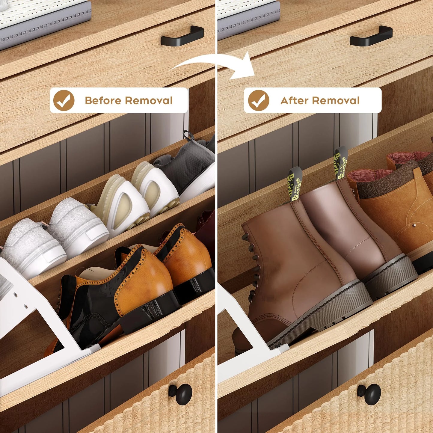 Brafabhome Shoe Storage Cabinet Slim Entryway Shoe Organizer with Half linear Circle Doors
