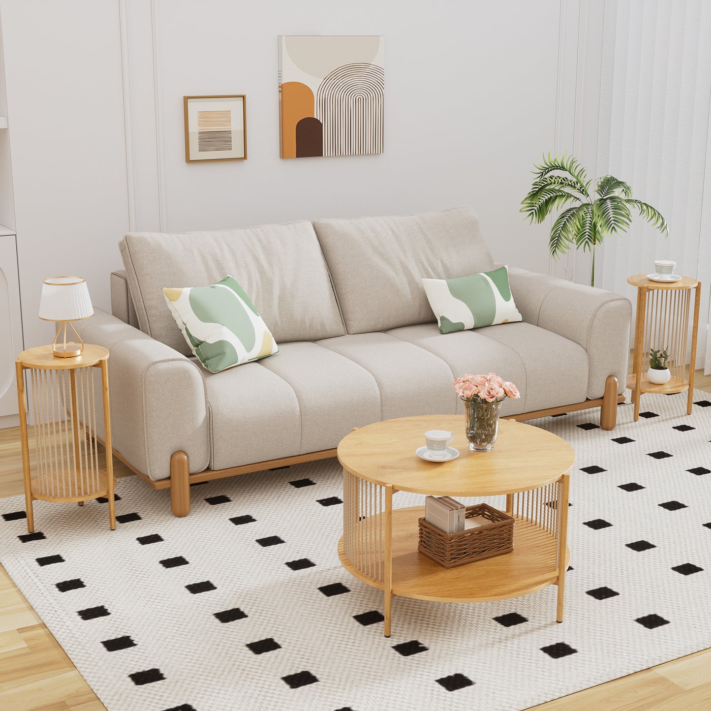 Brafabhome Oval Boho TV Console, Mid-Century Modern, Up to 65", Hand-Woven Ropes, Sturdy Steel Leg