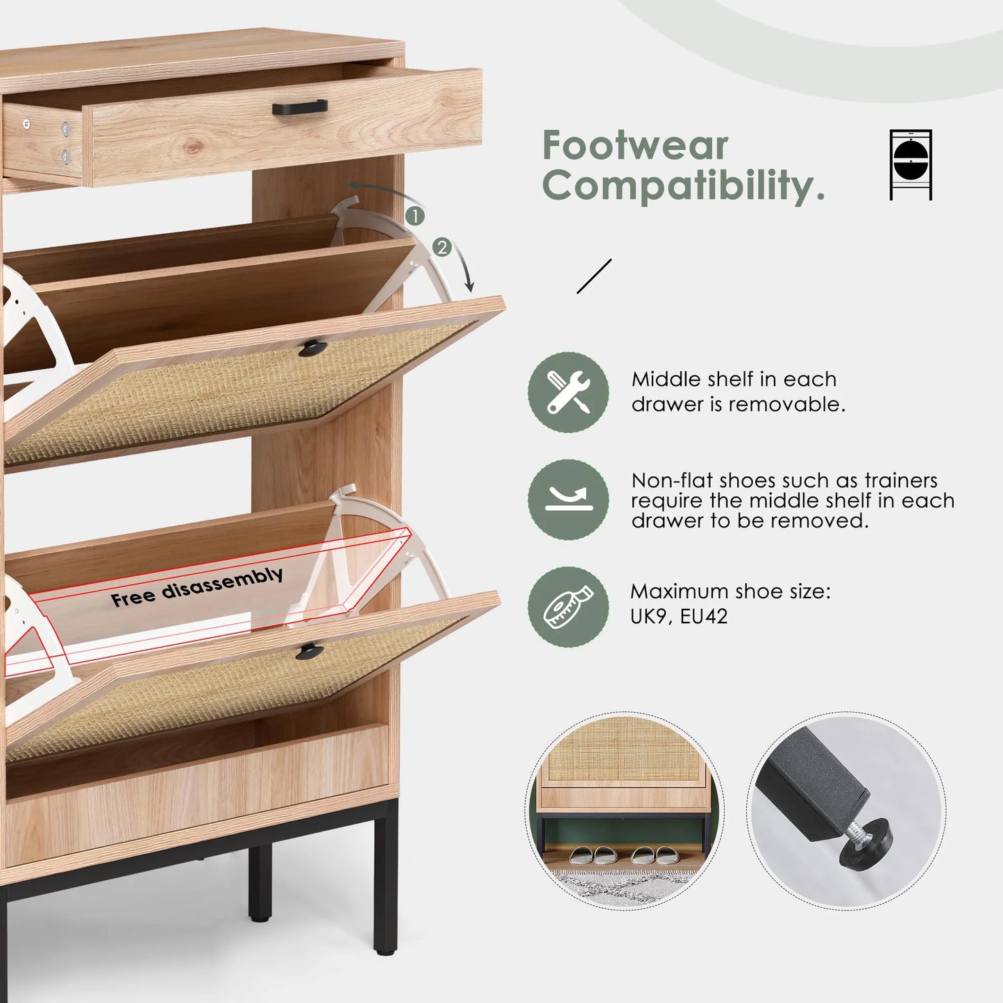 Brafabhome Shoe Rack Storage Organizer with 3 Flip Doors, Entryway Wooden Shoe Cabinet for Sneakers, Leather Shoes, High Heels, Slippers