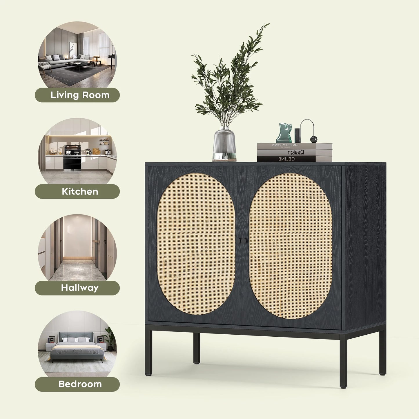 Brafabhome Sideboard Cabinet with Natural Rattan Decorated Doors