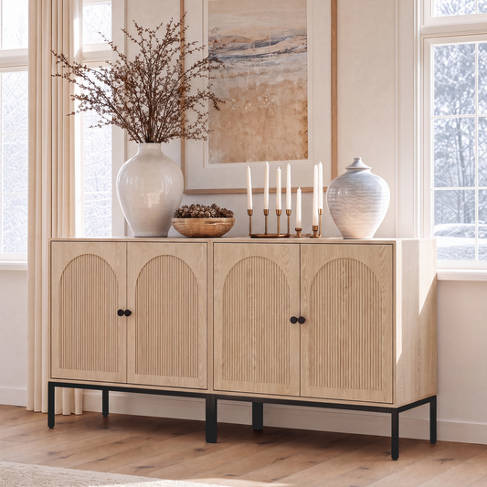 Brafabhome Modern Fluted Arched Buffet Cabinet with Storage, 31.5" Wide Wooden Modular Sideboard Cabinet with Adjustable footpads for Living Room Dining Room