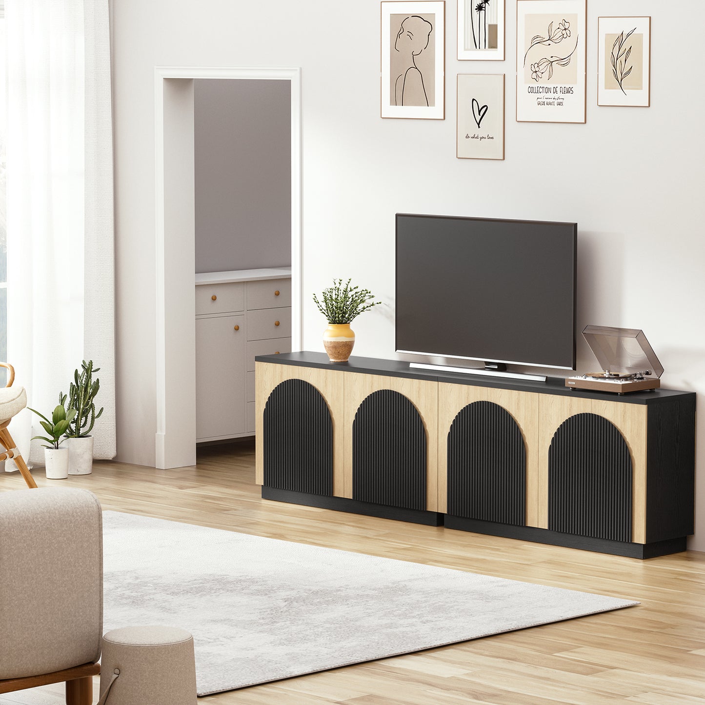 Brafabhome Accent Sideboards Buffet Cabinet with Arched Reeded Design Door, Modern Credenza Storage Cabinet with Adjustable & Removable Shelves for Living Room Bedroom Dinning Room