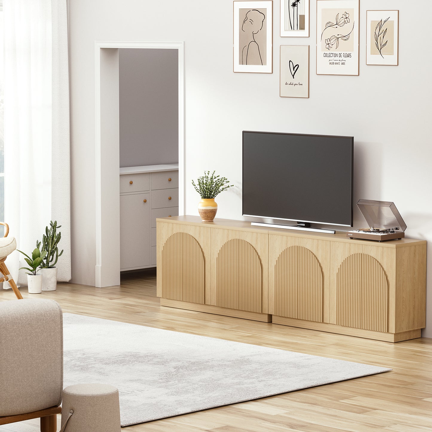 Brafabhome Accent Sideboards Buffet Cabinet with Arched Reeded Design Door, Modern Credenza Storage Cabinet with Adjustable & Removable Shelves for Living Room Bedroom Dinning Room