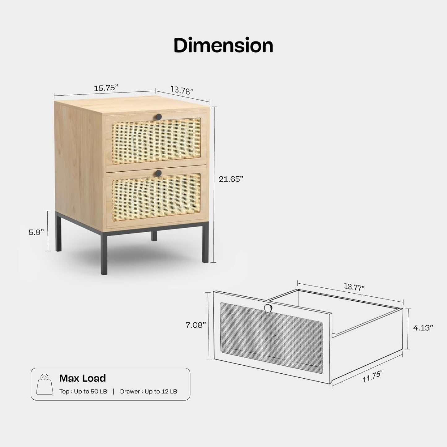 brafabhome Bohemian Rattan Nightstand Set of 2, Wood Bedside Table with Drawers for Bedroom Living Room, Beige