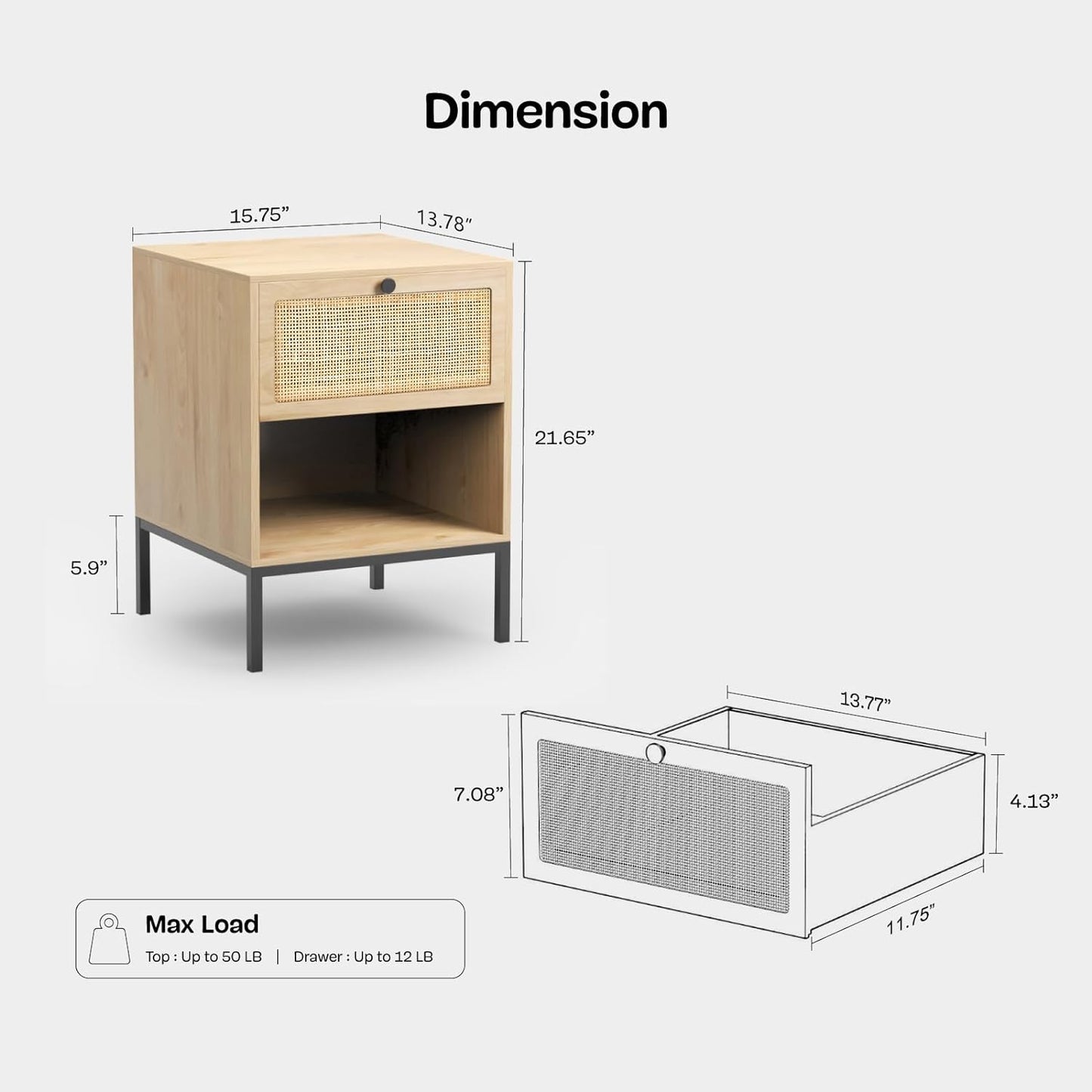 brafabhome Bohemian Rattan Nightstand Set of 2, Wood Bedside Table with Drawers for Bedroom Living Room, Beige