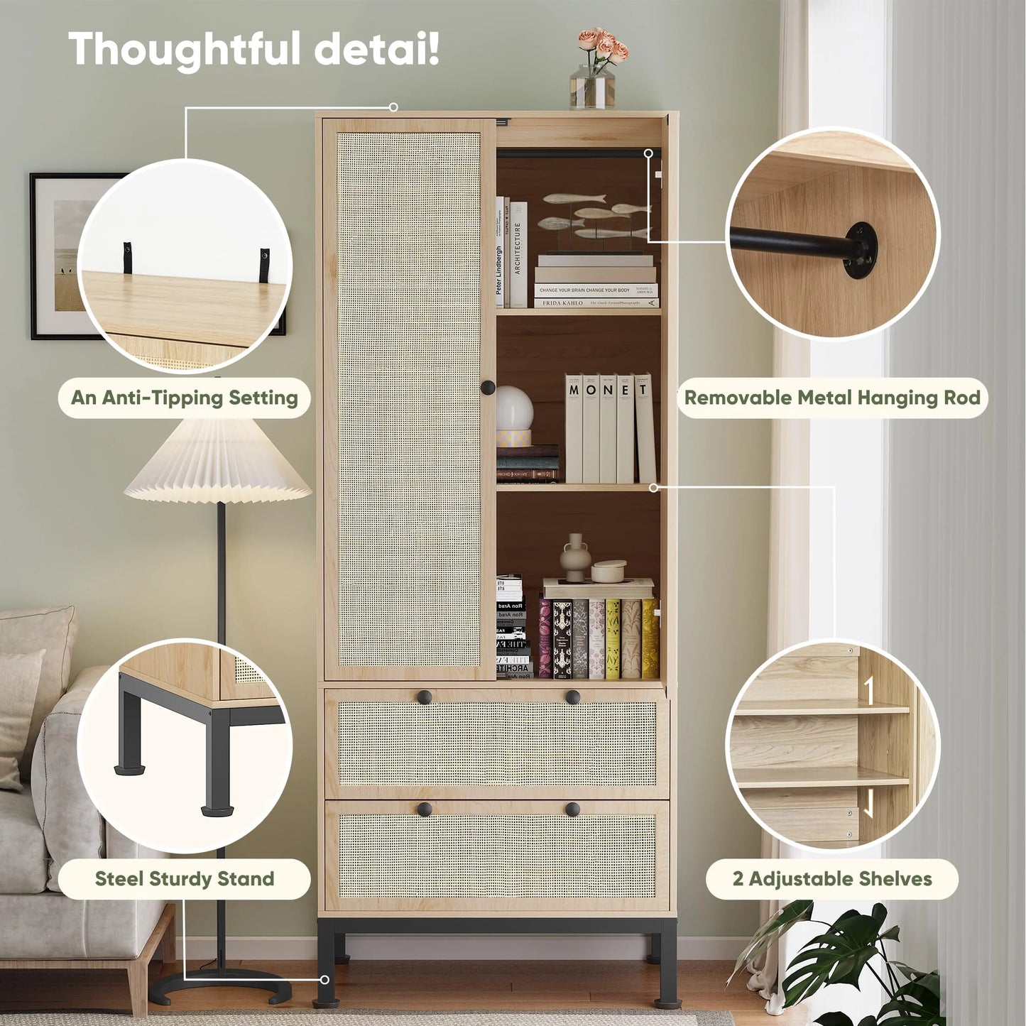 71" Modern Wooden Armoire Wardrobe Closet