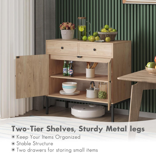 Brafabhome Sideboard Storage Cabinet with Handmade Natural Rattan Doors, Buffet Cabinet with Storage, for Living Room, Dining Room, Entryway, Kitchen