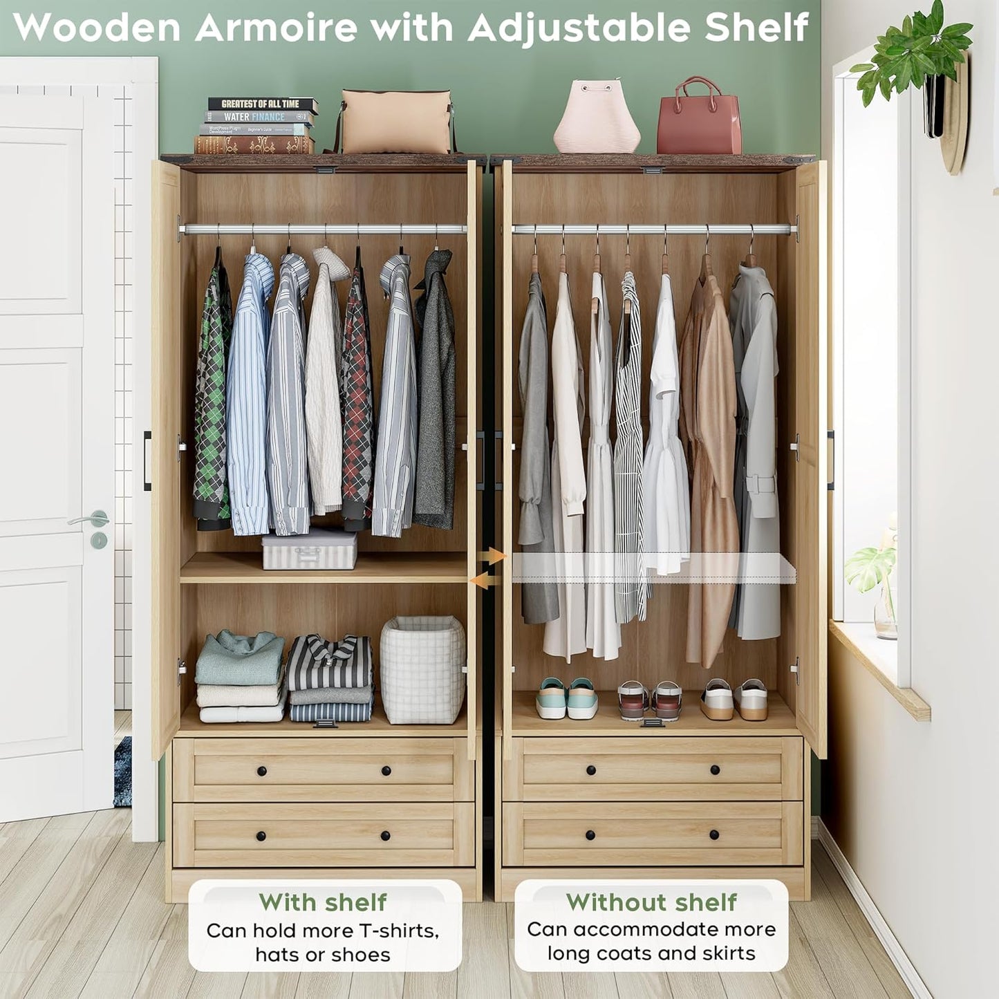 71" Modern Wooden Armoire Wardrobe Closet