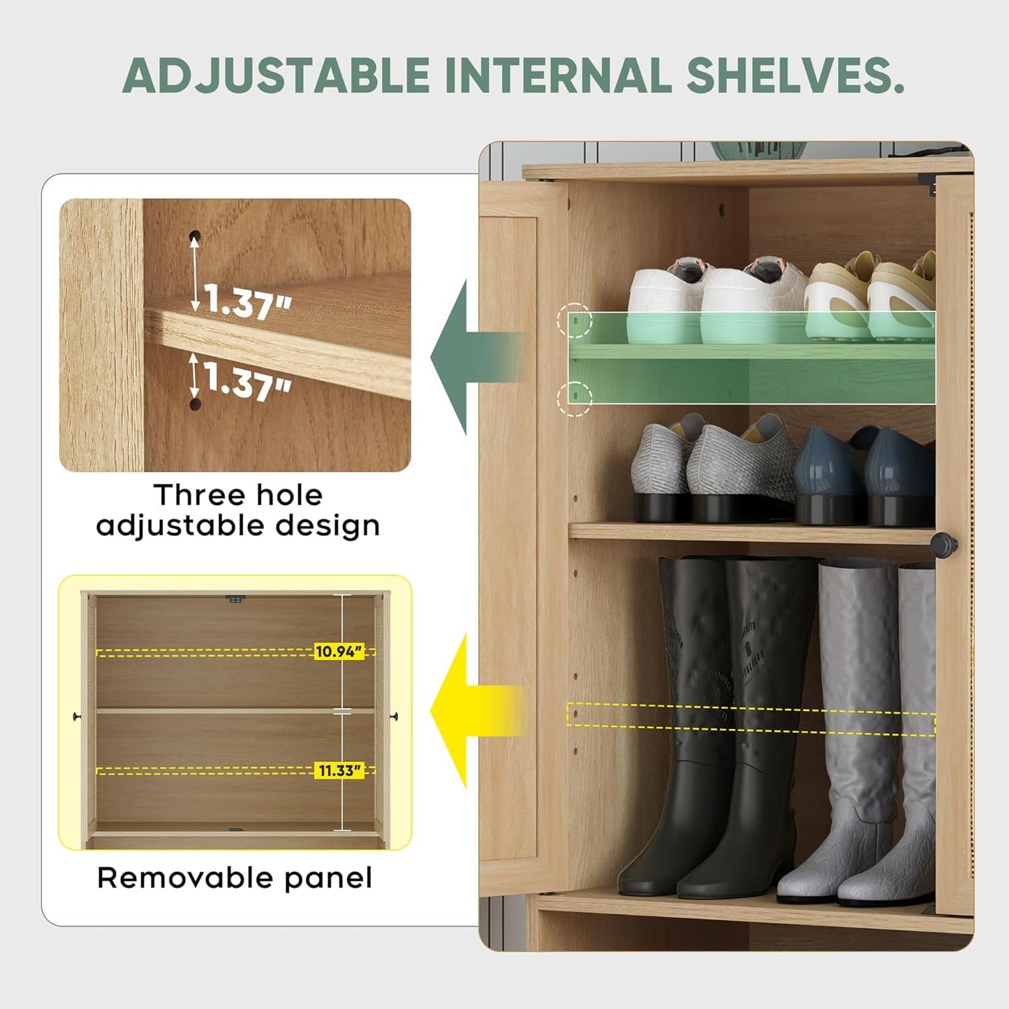 Brafabhome 5-Tier Natural Rattan Entryway Shoe Storage Cabinet with Doors