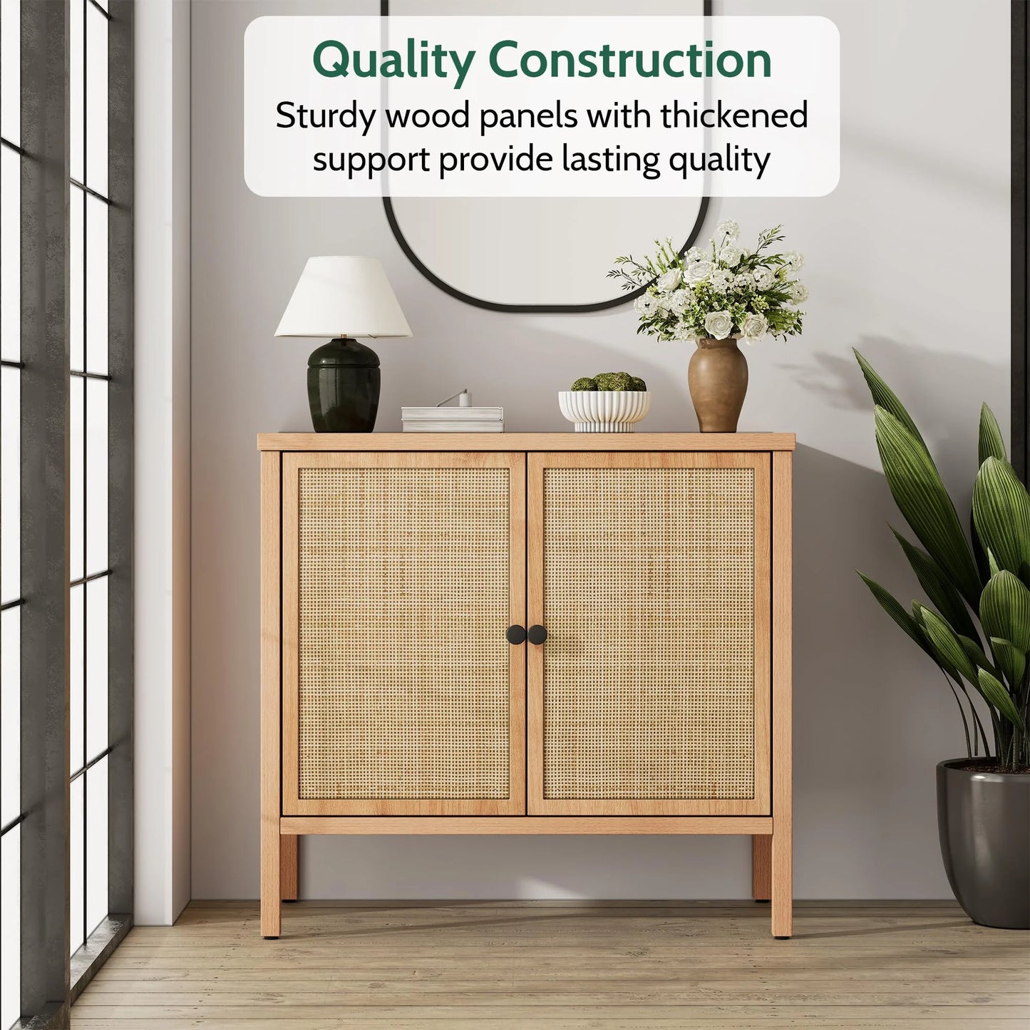 Brafabhome Rattan Cabinet with Adjustable Shelves, Sideboard Buffet Cabinet with Storage, Accent Console Cabinet Credenza for Living Room Dining Room Entryway, Natural