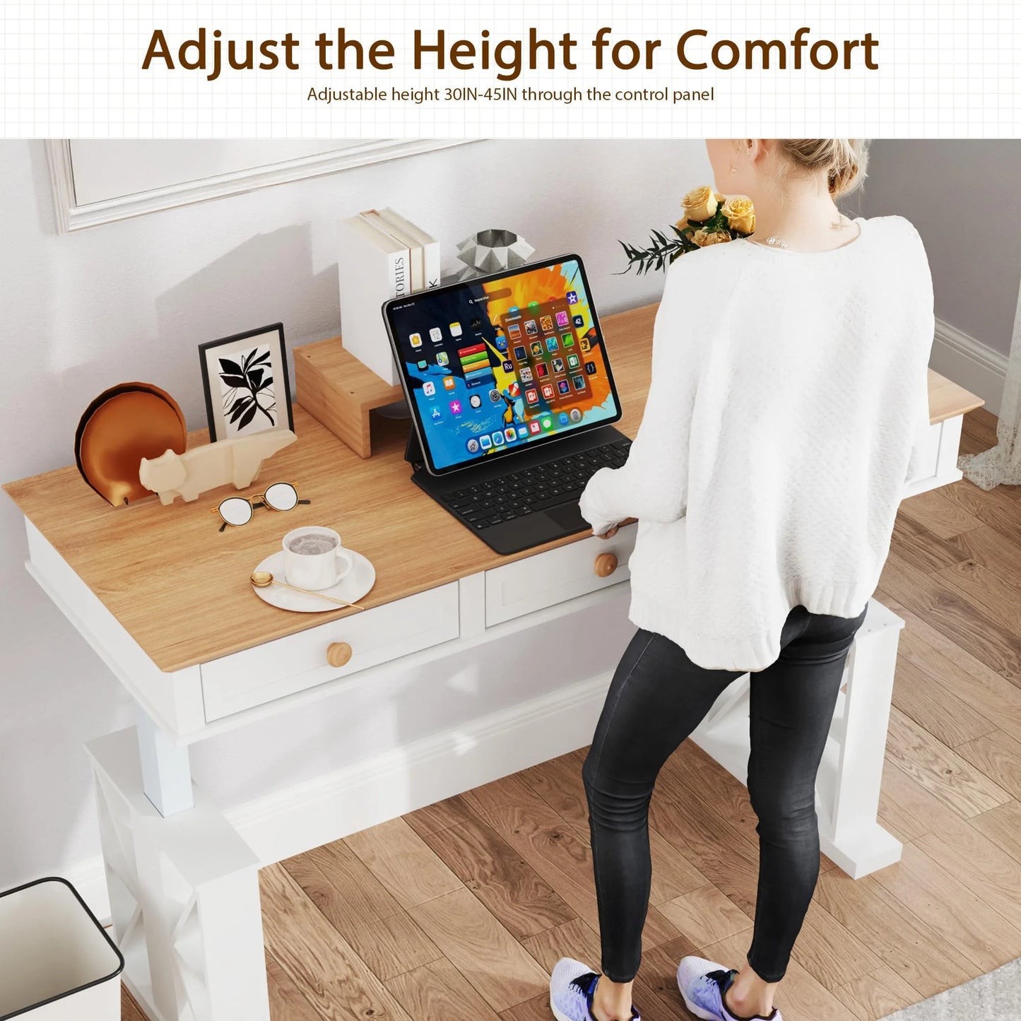 Brafabhome Electric Standing Desk, 51"×20" Electric Height, Adjustable Desk with Safety Alarms, Memory Presets - Ideal for Office and Home Workspace
