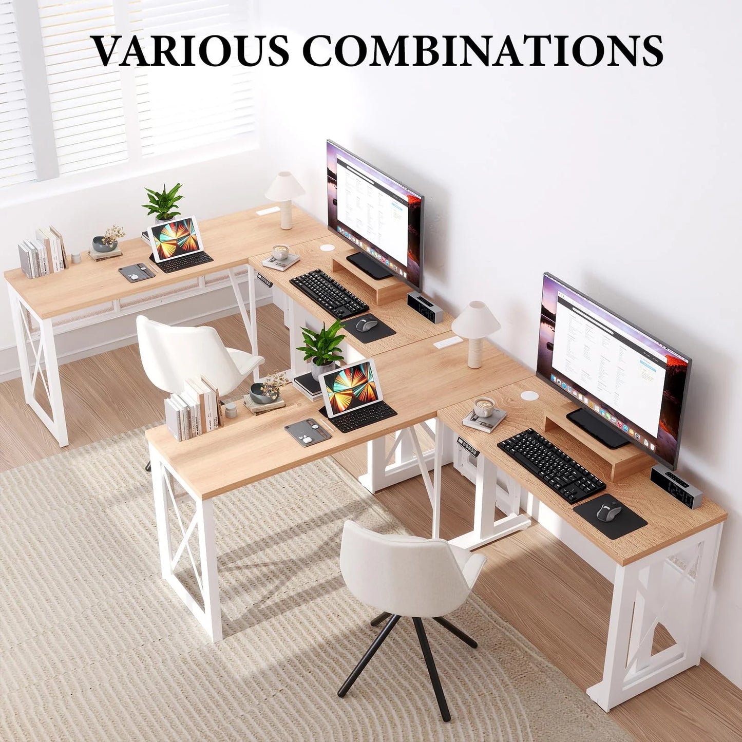 Brafabhome L Shaped Adjustable Standing Desk with Power Outlets, 61 Inch Electric Computer Desk for Work Office Home