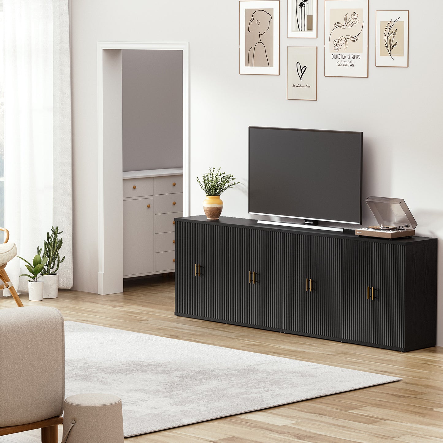 Brafabhome Accent Sideboards Buffet Cabinet with Arched Reeded Design Door, Modern Credenza Storage Cabinet with Adjustable & Removable Shelves for Living Room Bedroom Dinning Room