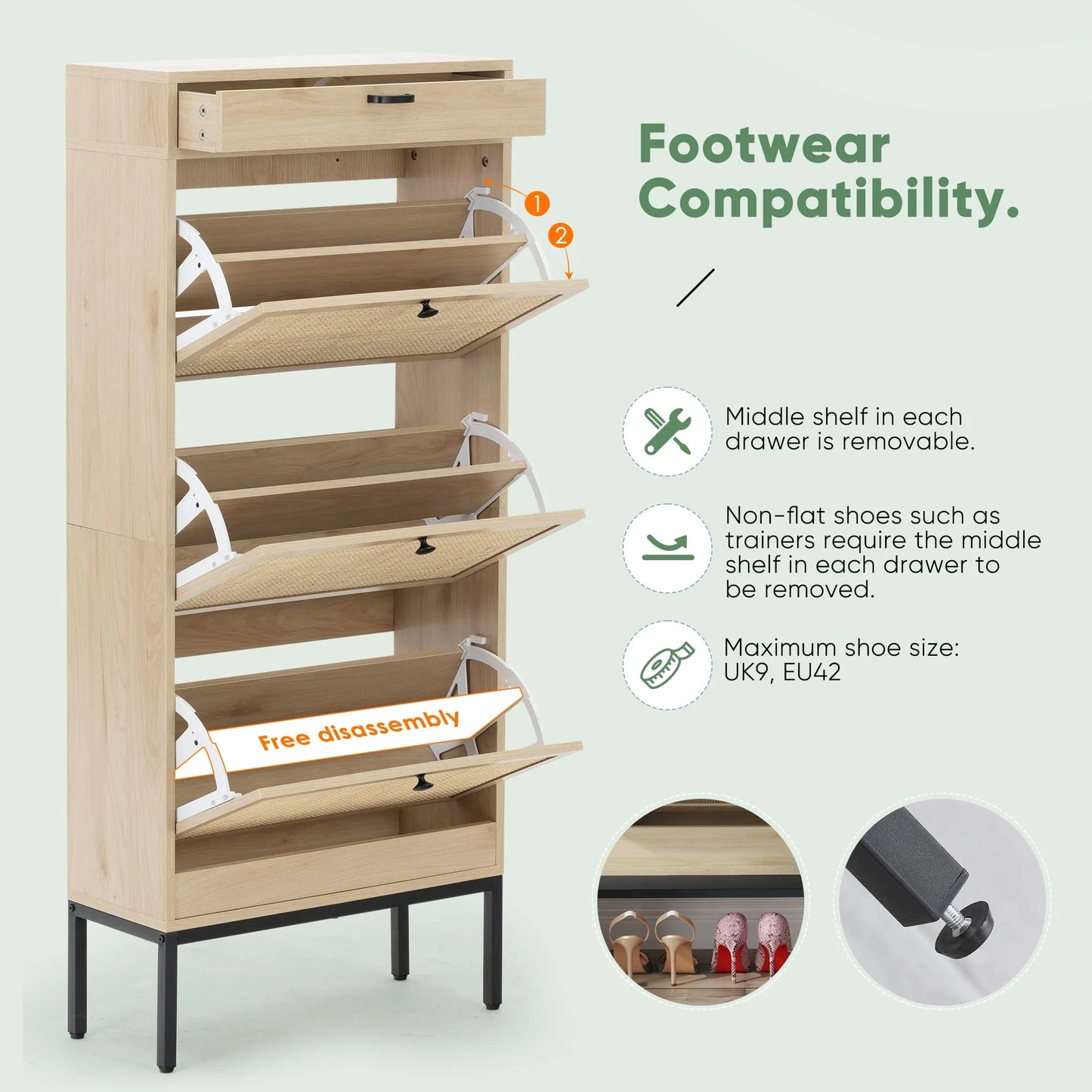Brafabhome Shoe Rack Storage Organizer with 3 Flip Doors, Entryway Wooden Shoe Cabinet for Sneakers, Leather Shoes, High Heels, Slippers