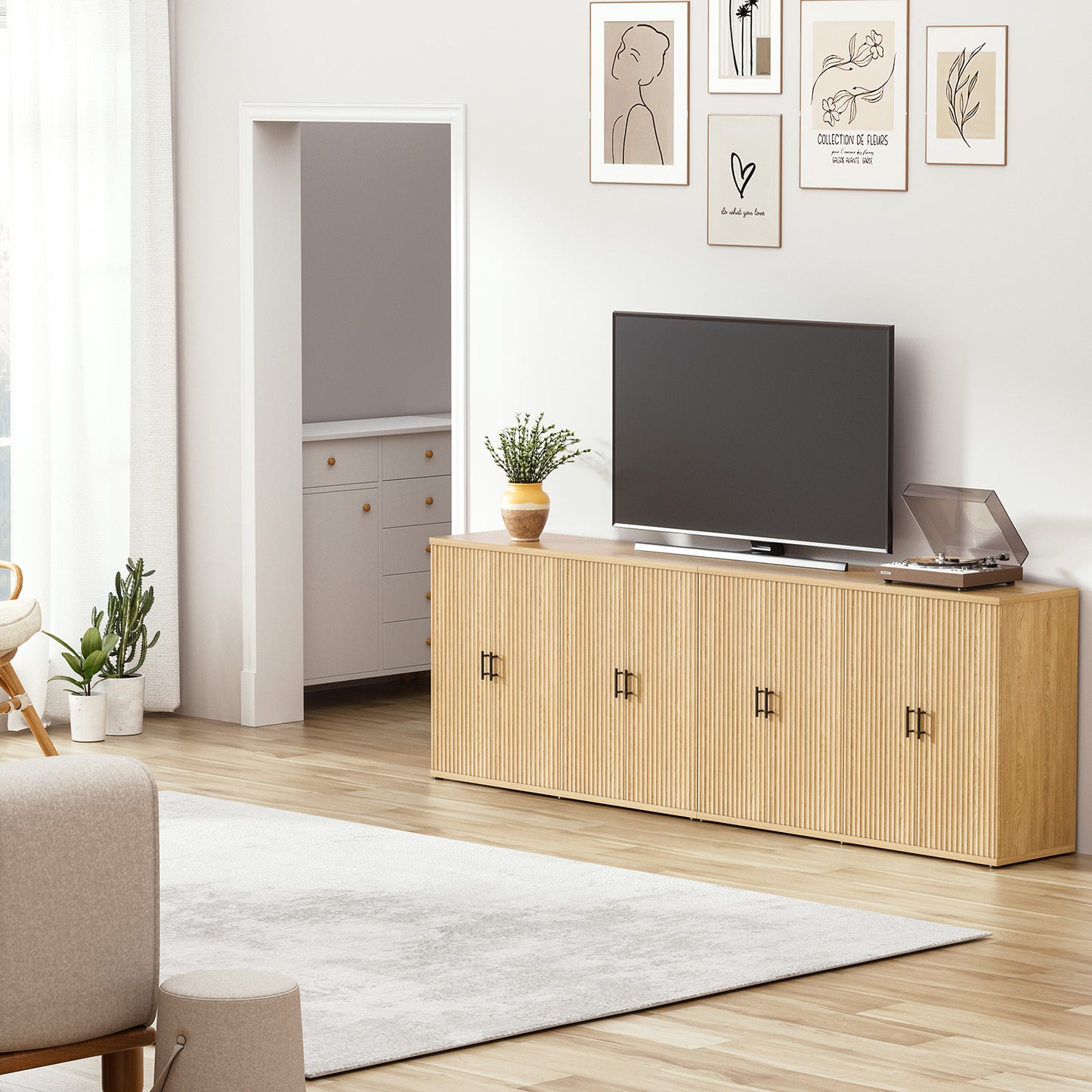 Brafabhome Accent Sideboards Buffet Cabinet with Arched Reeded Design Door, Modern Credenza Storage Cabinet with Adjustable & Removable Shelves for Living Room Bedroom Dinning Room