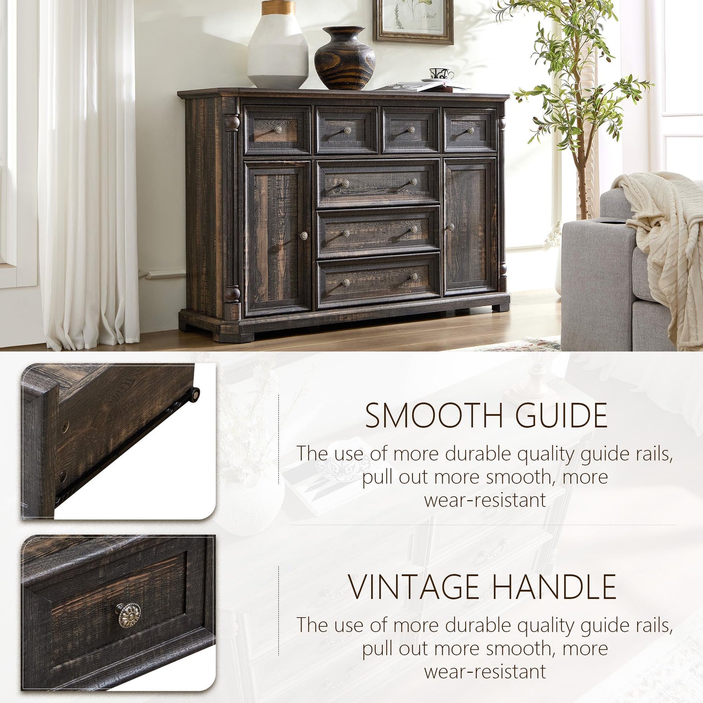 Brafabhome 62'' Buffet Cabinet with Storage,Large Sideboard Kitchen Cabinet with 4 Doors and 4 Drawer