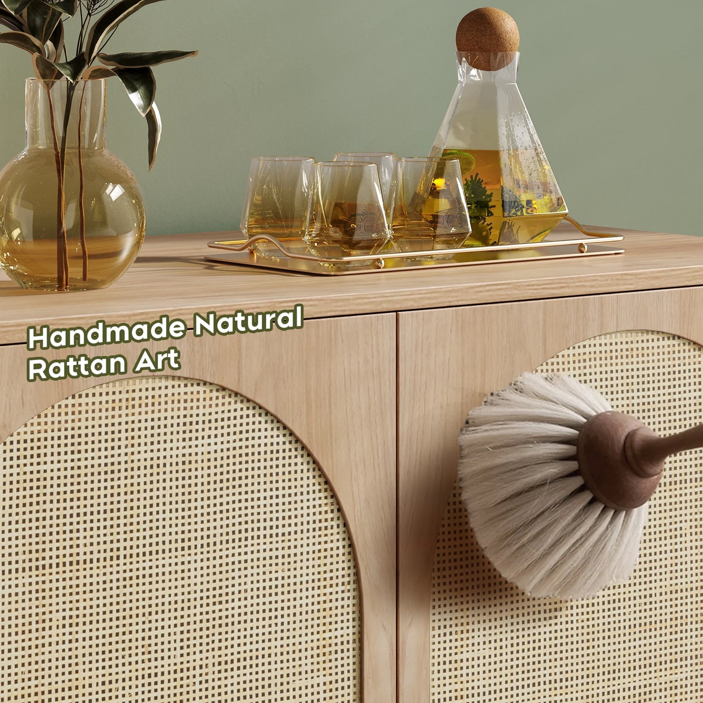 Brafabhome Sideboard Cabinet with Natural Rattan Decorated Doors