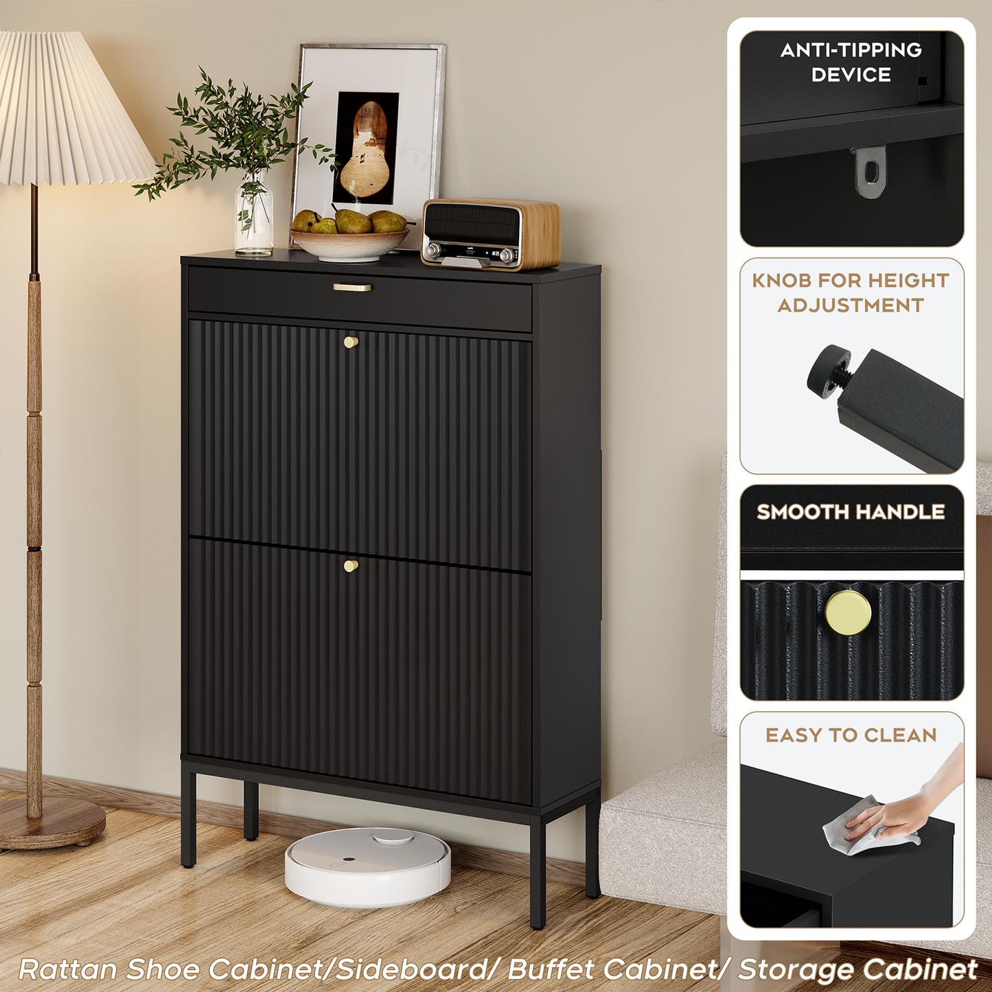 Brafabhome Shoe Storage Cabinet Slim Entryway Shoe Organizer with Half linear Circle Doors