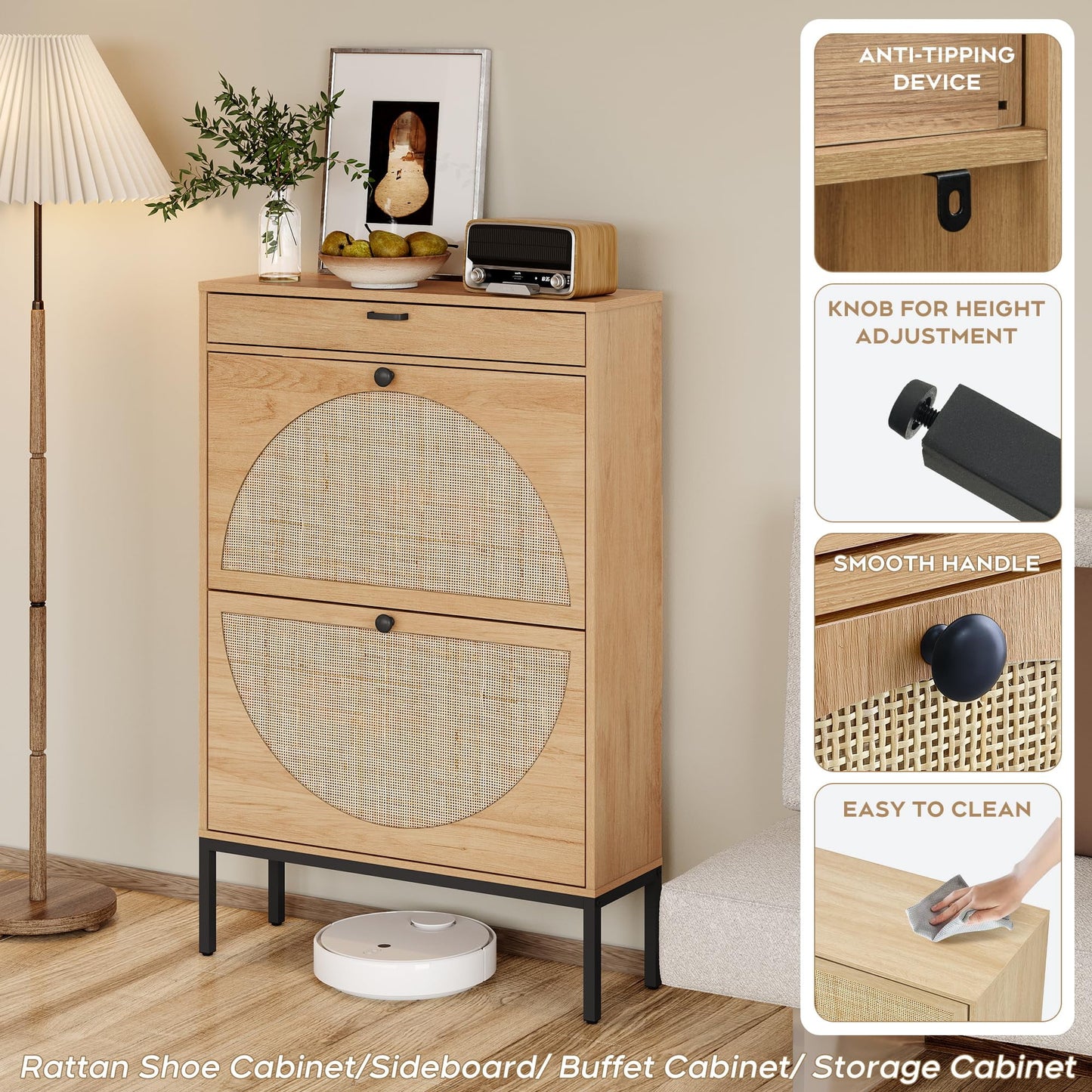 Brafabhome Shoe Storage Cabinet, Slim Entryway Upgraded Large Shoe Organizer with Rattan Doors