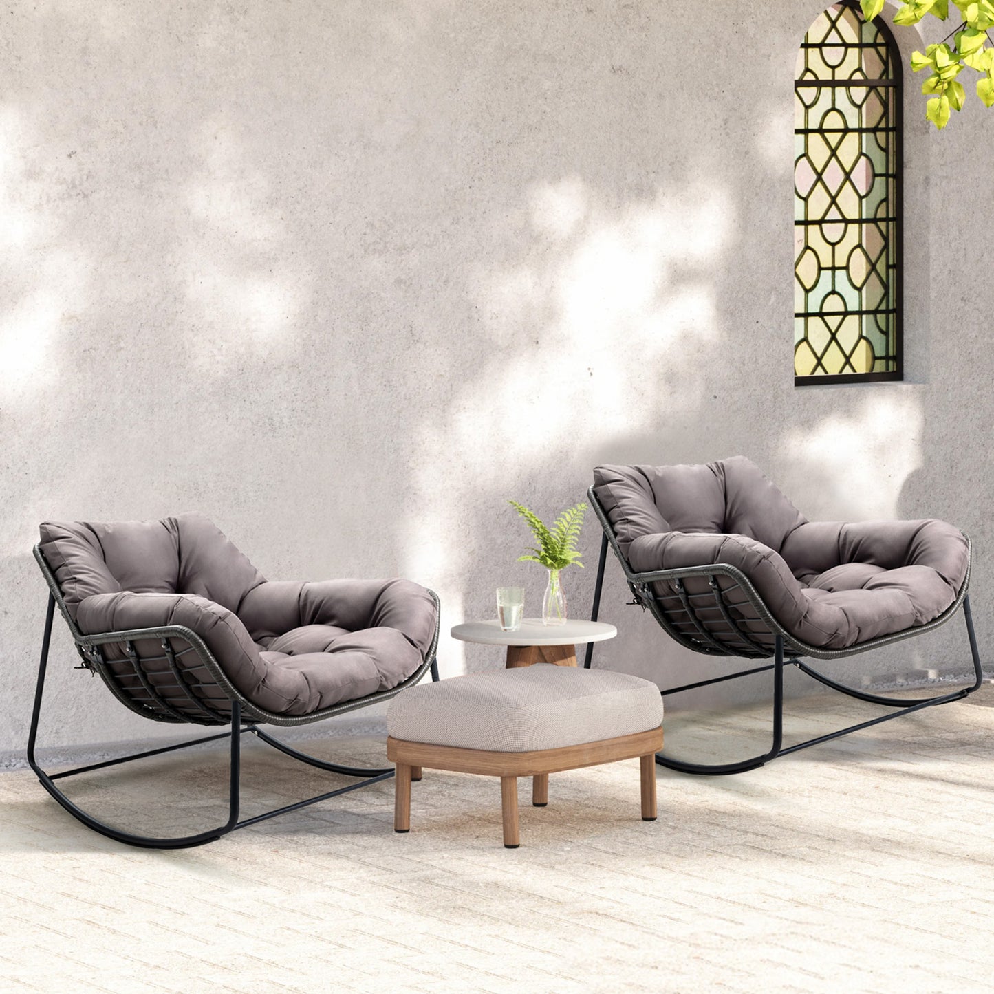 Brafabhome Oversized Patio Rocking Egg Chair with Cushion, 350lbs Heavy Duty Outdoor Rocking Chair, Comfy Recliner for Balcony, Porch, Backyard or Indoor Seating | Grey