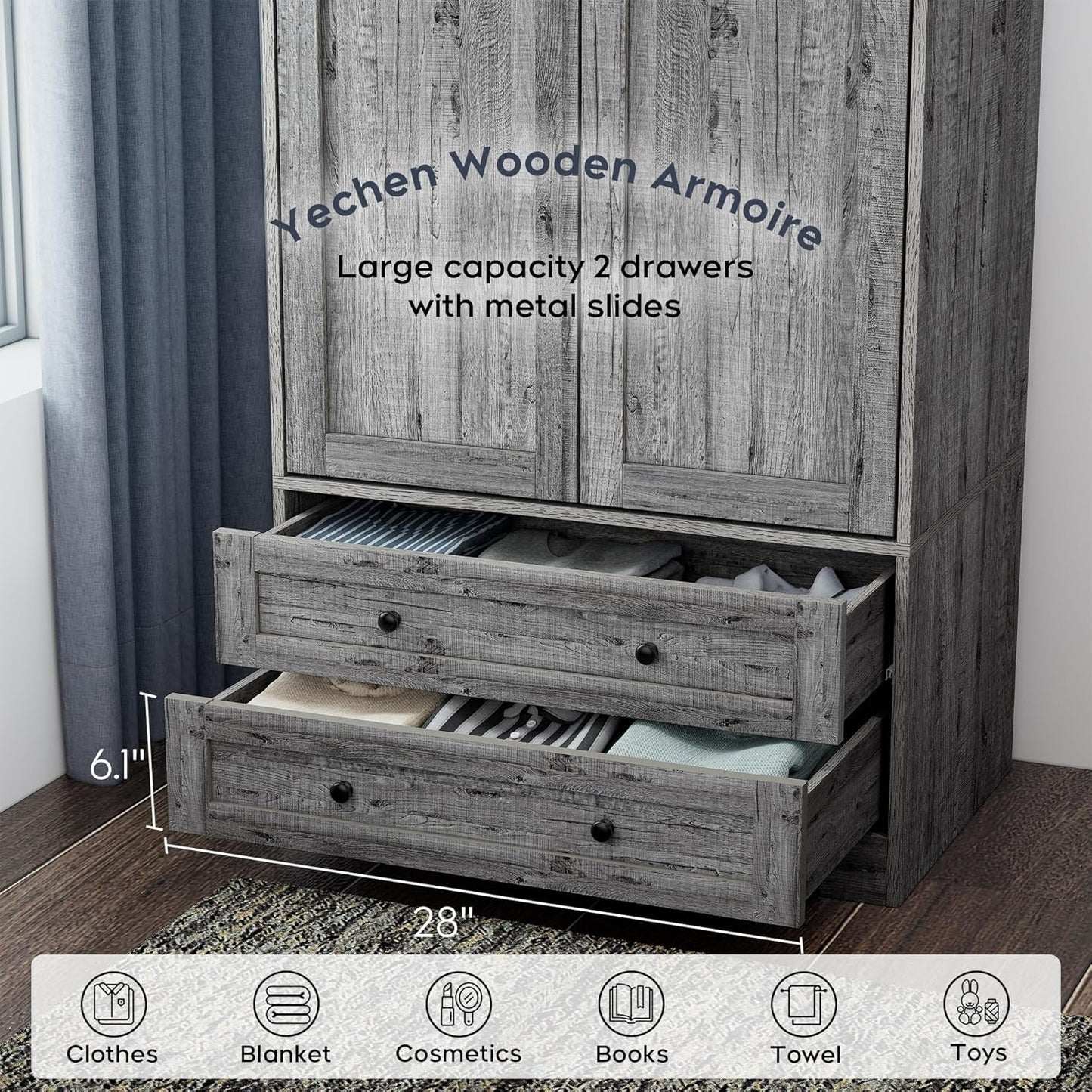 71" Modern Wooden Armoire Wardrobe Closet