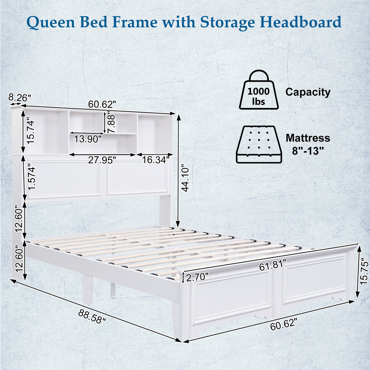 Brafabhome Mid-Century Wood Queen Bed Frame with 4 Storage Drawers, Rustic High Headboard Queen Size Platform Bed Frame for Bedroom Hotel Apartment, No Box Spring Needed
