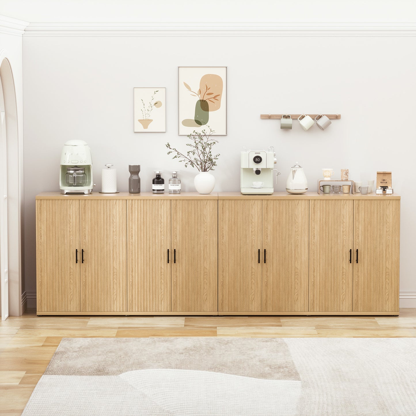 Brafabhome Accent Sideboards Buffet Cabinet with Arched Reeded Design Door, Modern Credenza Storage Cabinet with Adjustable & Removable Shelves for Living Room Bedroom Dinning Room