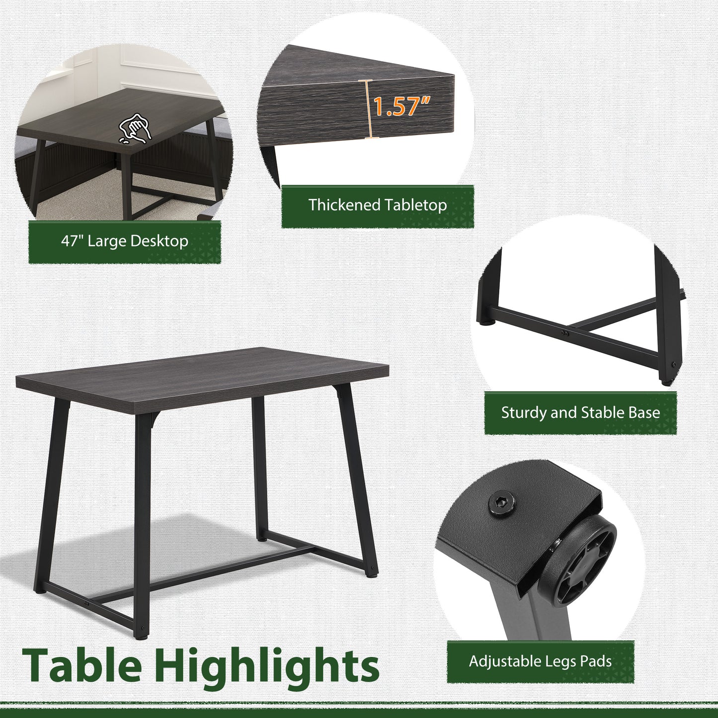 Brafabhome 6 PCS Dining Table Set with Storage Bench, Modern Corner Breakfast Nook with Cushions Stool for 6, Suitable for Kitchen and Dining Room