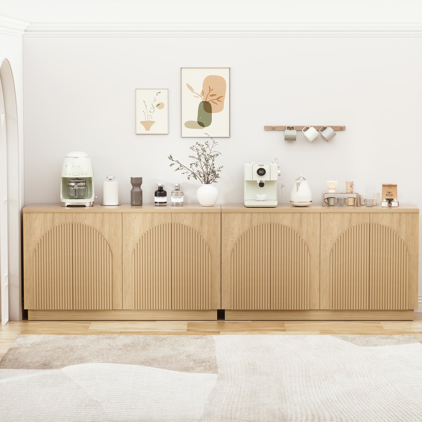 Brafabhome Accent Sideboards Buffet Cabinet with Arched Reeded Design Door, Modern Credenza Storage Cabinet with Adjustable & Removable Shelves for Living Room Bedroom Dinning Room