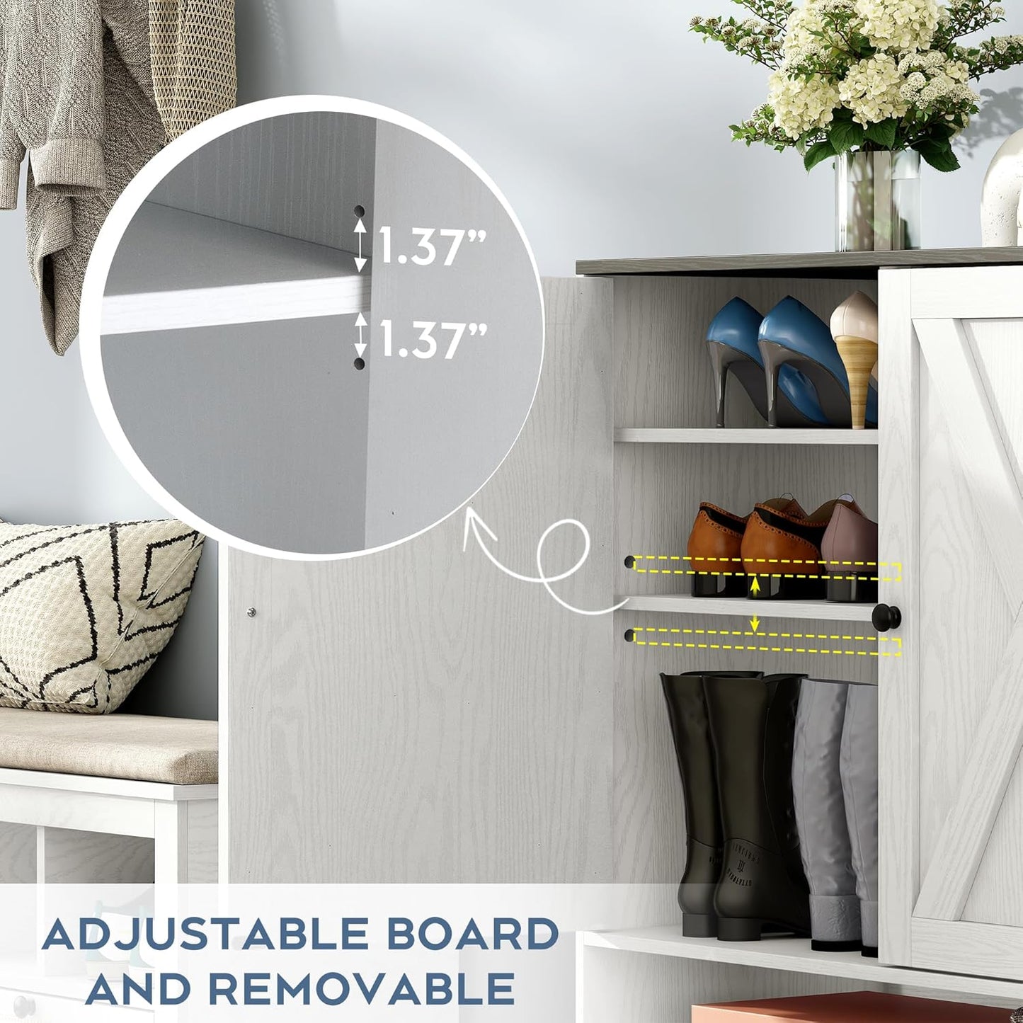 Brafabhome 5-Tier Natural Rattan Entryway Shoe Storage Cabinet with Doors