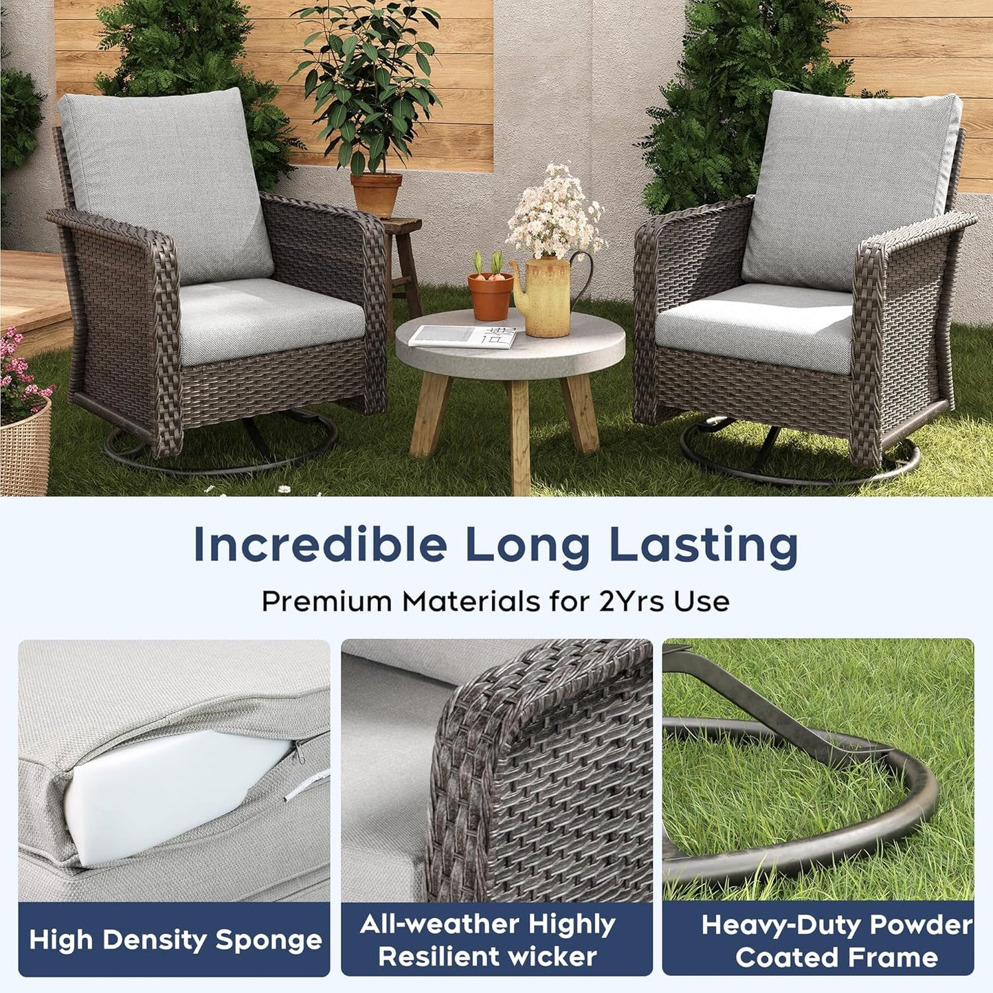 10 Seats Beige Patio Backyard Conversation Sofa Set with Swivel Chair