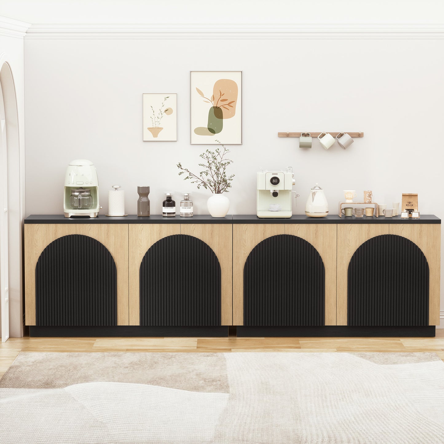 Brafabhome Accent Sideboards Buffet Cabinet with Arched Reeded Design Door, Modern Credenza Storage Cabinet with Adjustable & Removable Shelves for Living Room Bedroom Dinning Room