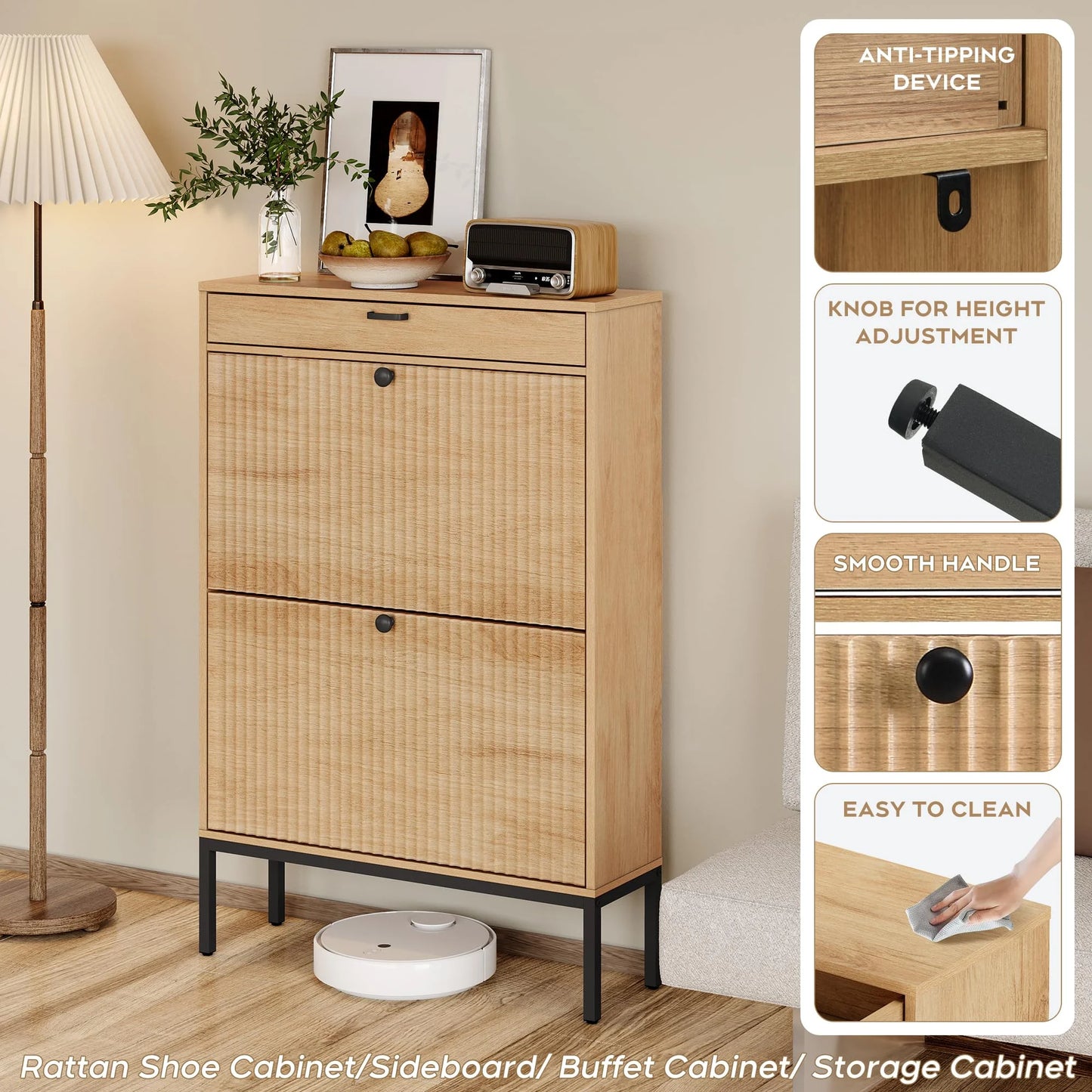 Brafabhome Shoe Storage Cabinet Slim Entryway Shoe Organizer with Half linear Circle Doors