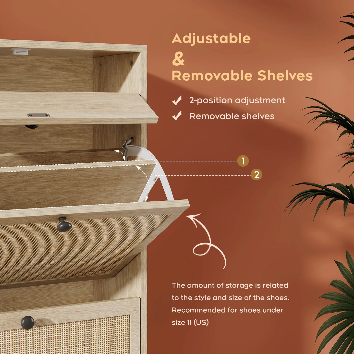 Brafabhome Entryway Wooden Shoe Cabinet with 4 Natural Rattan Doors, 16-Pair Capacity