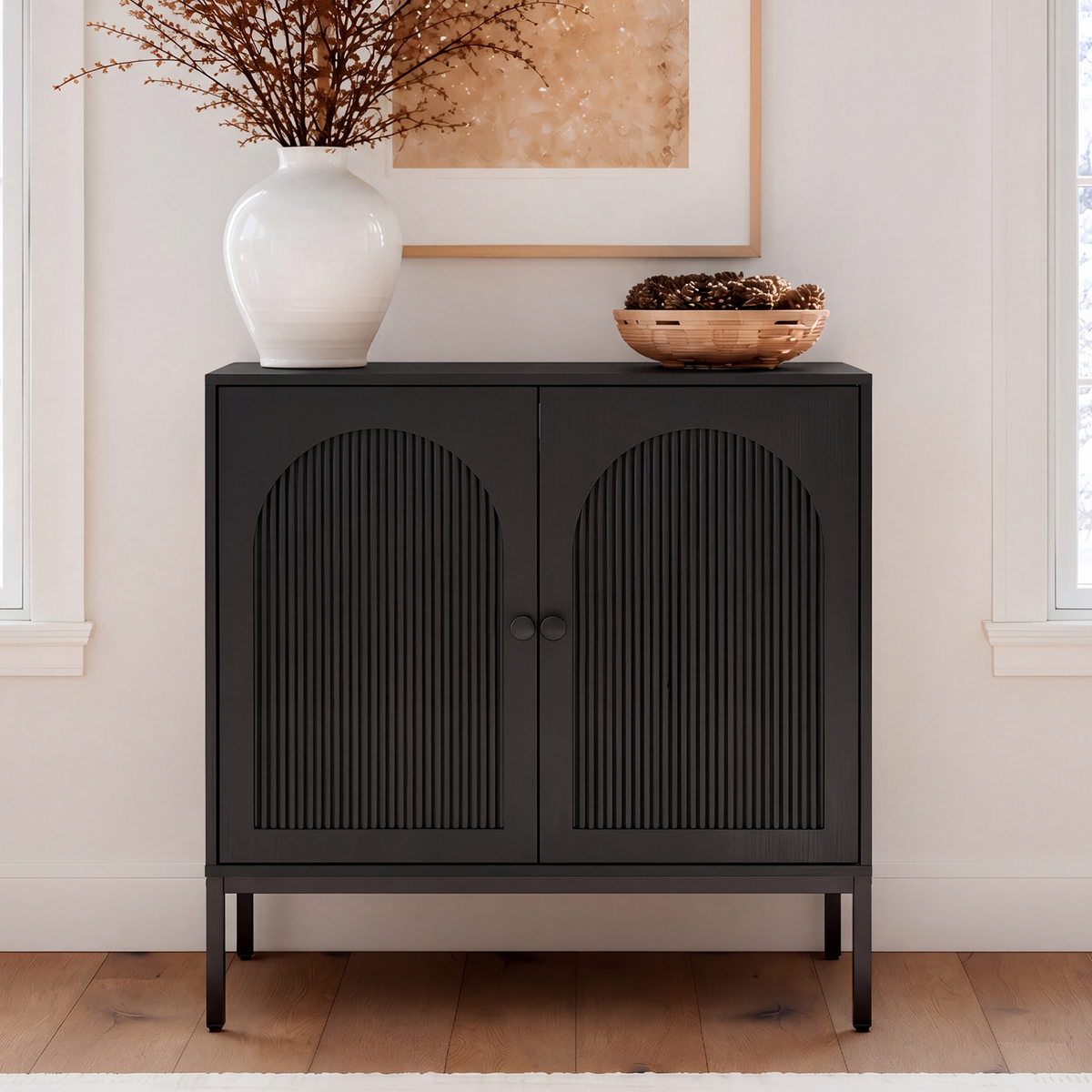 Brafabhome Modern Fluted Arched Buffet Cabinet with Storage, 31.5" Wide Wooden Modular Sideboard Cabinet with Adjustable footpads for Living Room Dining Room