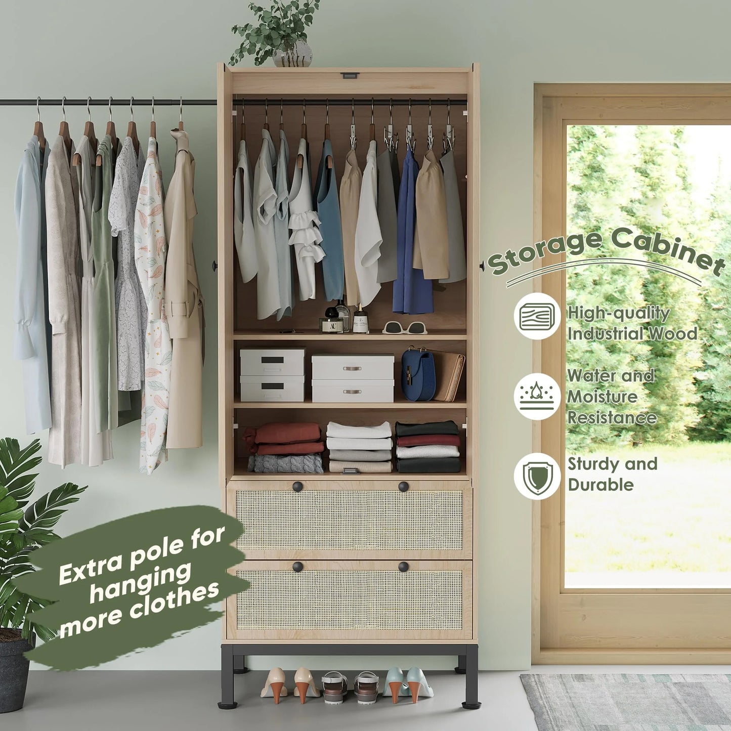 71" Modern Wooden Armoire Wardrobe Closet