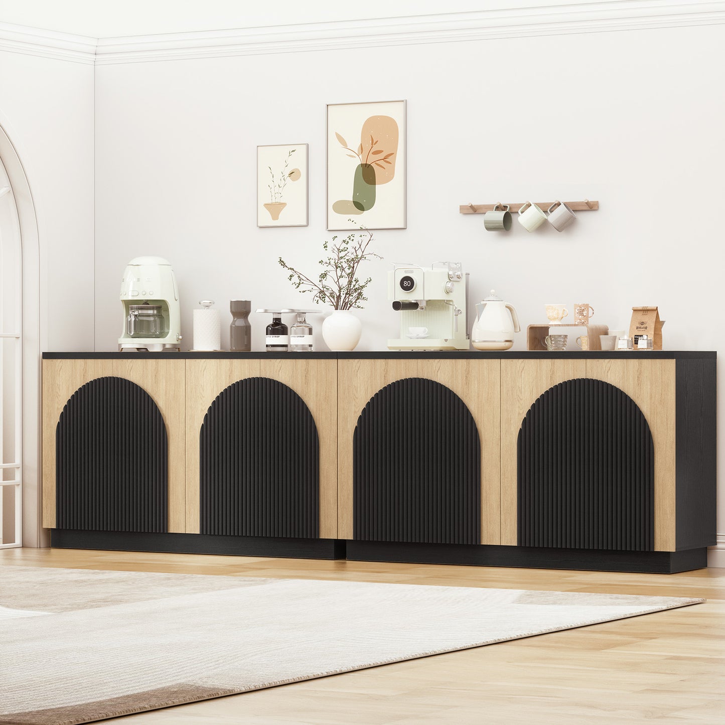 Brafabhome Accent Sideboards Buffet Cabinet with Arched Reeded Design Door, Modern Credenza Storage Cabinet with Adjustable & Removable Shelves for Living Room Bedroom Dinning Room