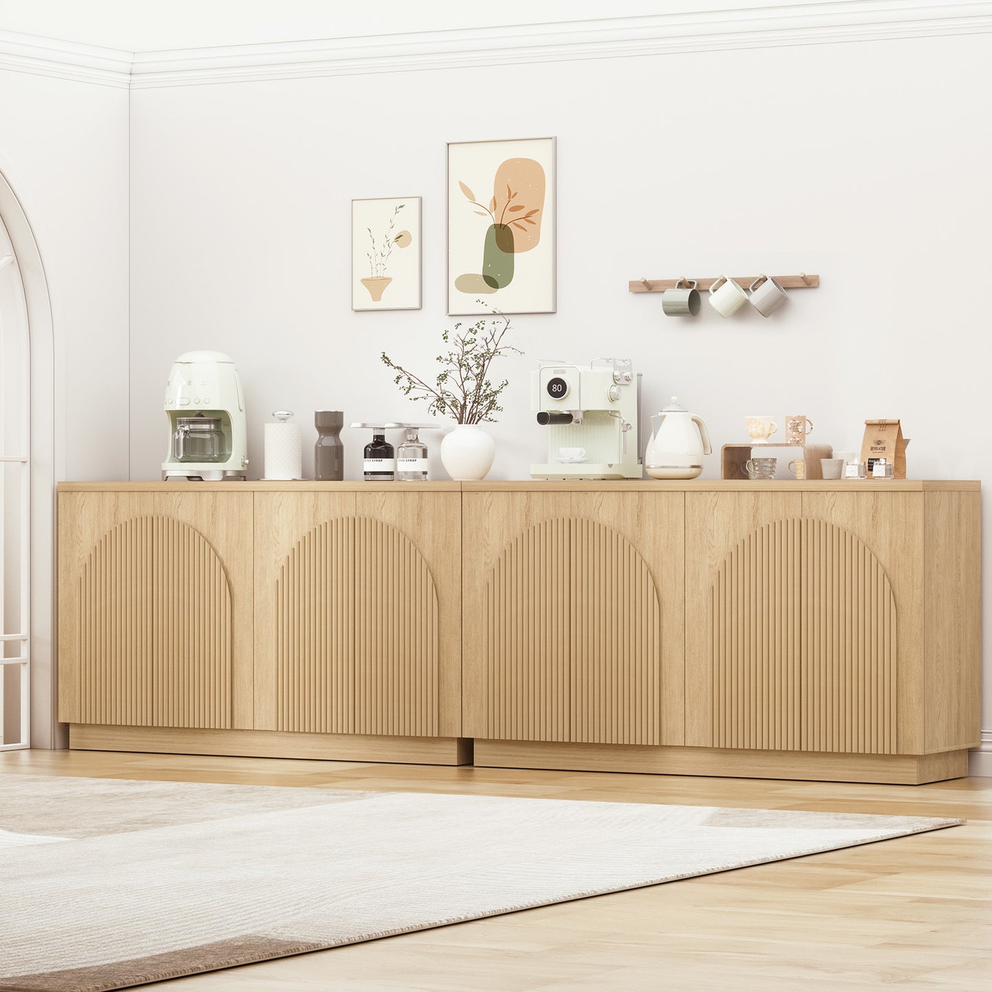 Brafabhome Accent Sideboards Buffet Cabinet with Arched Reeded Design Door, Modern Credenza Storage Cabinet with Adjustable & Removable Shelves for Living Room Bedroom Dinning Room