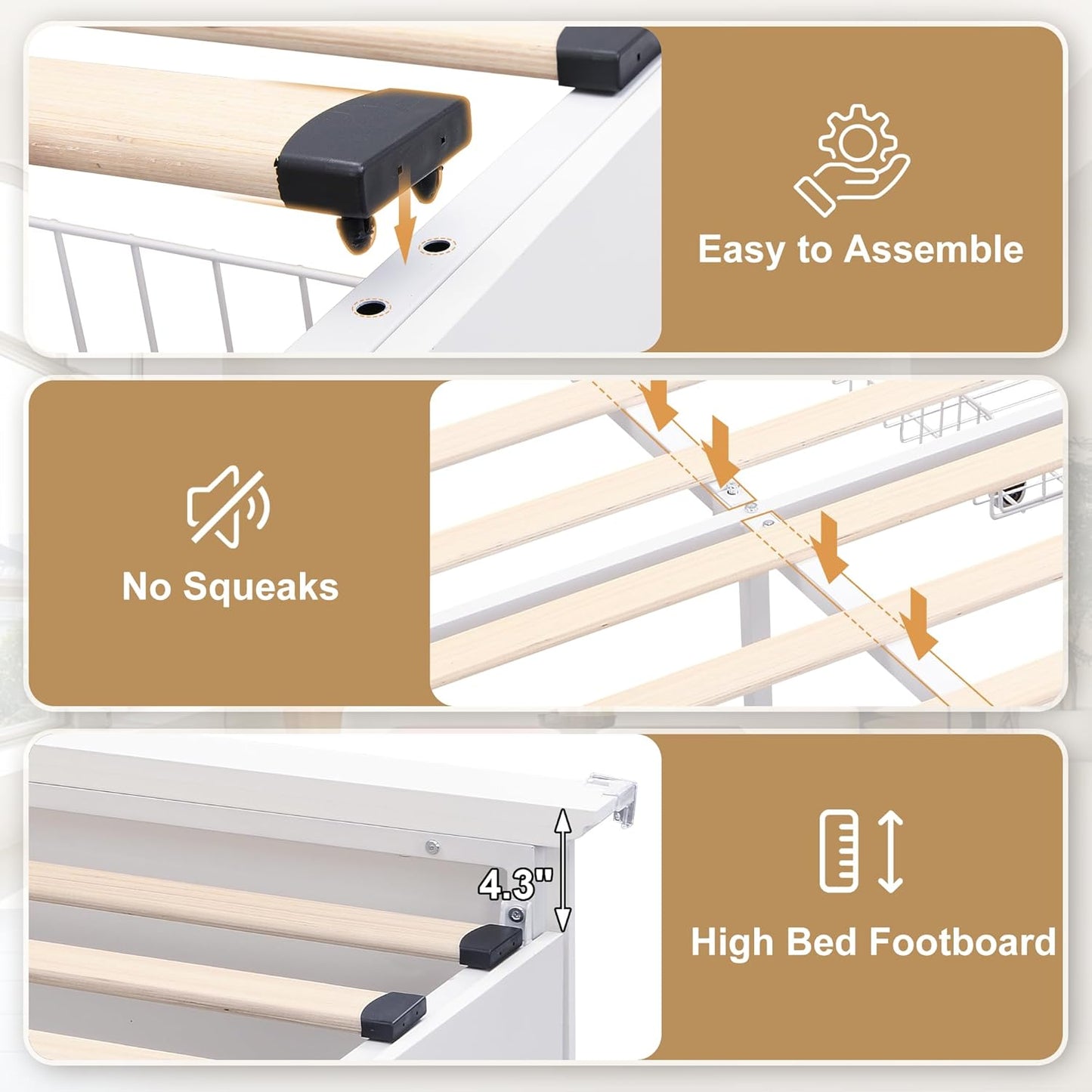 Brafabhome Mid-Century Wood Queen Bed Frame with 4 Storage Drawers, Rustic High Headboard Queen Size Platform Bed Frame for Bedroom Hotel Apartment, No Box Spring Needed