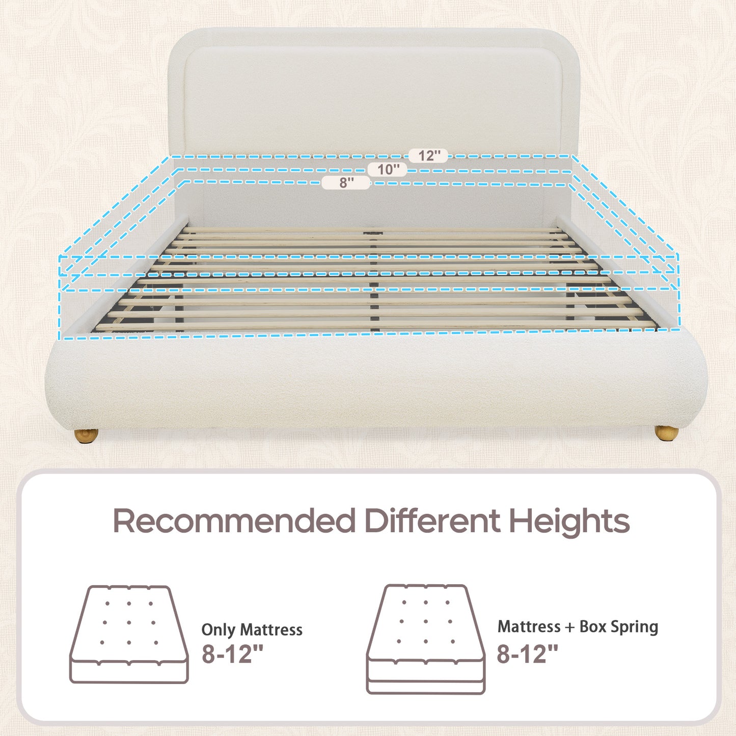 Brafabhome Twin Size Bed Frame with Round Corner Headboard, Soft Boucle Cloud Upholstered Fluffy Platform Bed with Bump-Proof Edge Footboard for Kids, No Box Spring Needed | Pink