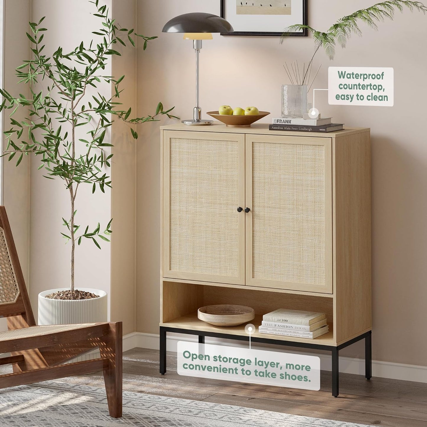 Brafabhome 5-Tier Natural Rattan Entryway Shoe Storage Cabinet with Doors